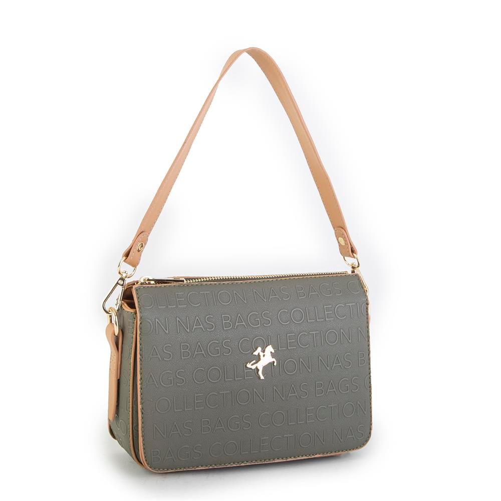 Nas Bag Kadın Çapraz Çanta Yeşil Camel Gofraj