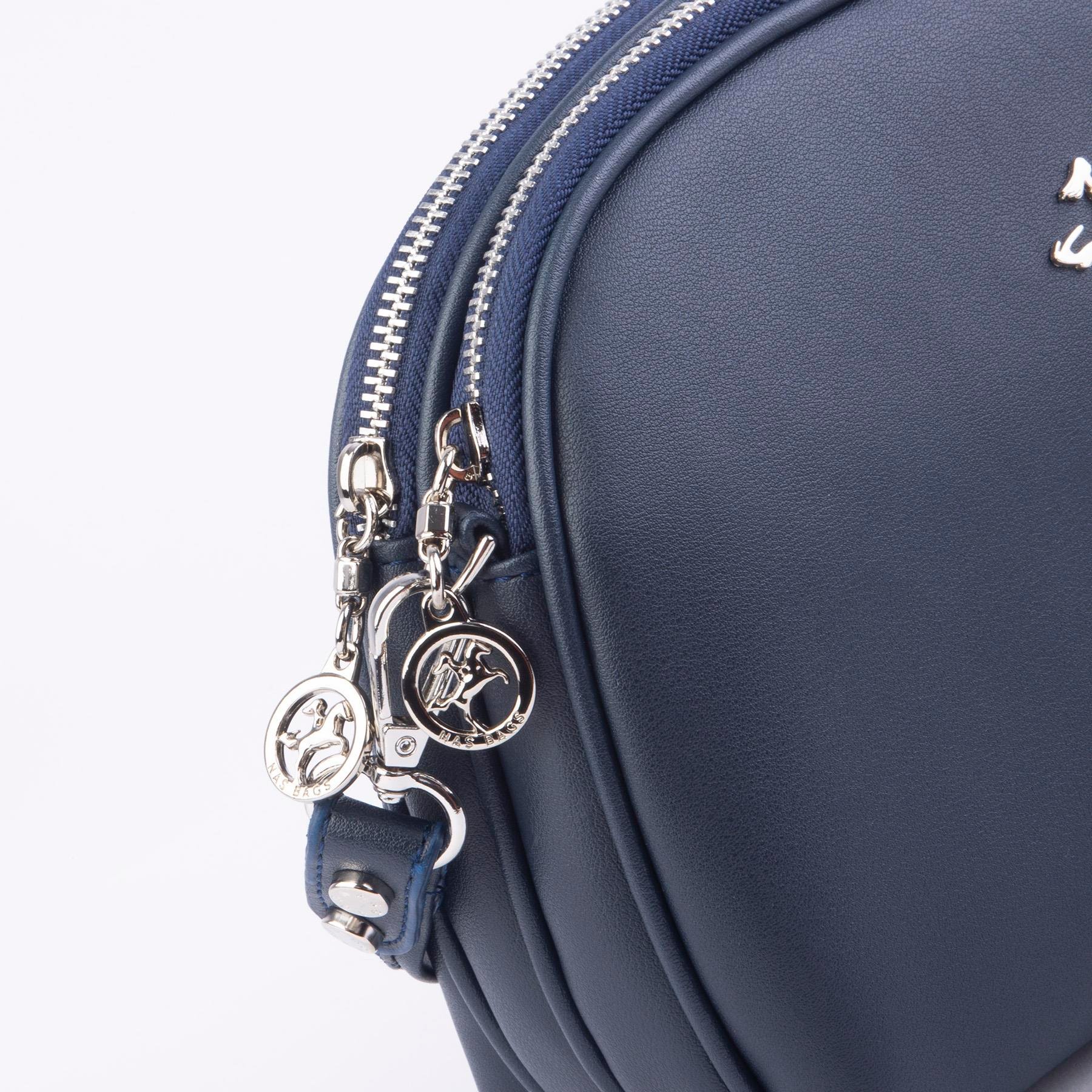 Nas Bag Kadın Çapraz Çantası Çift Gözlü Lacivert  Dona (en:24cm ; boy :20 cm)