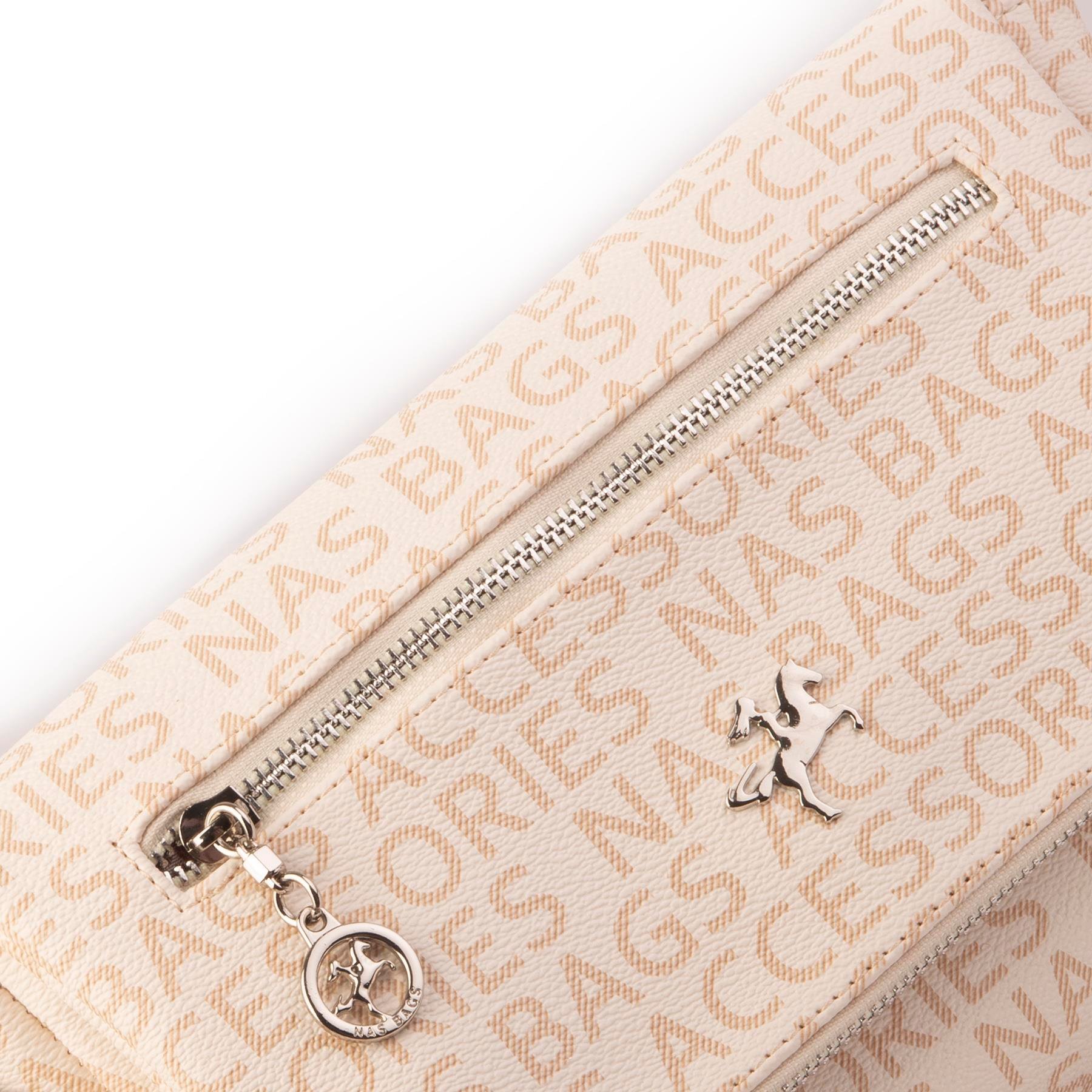 Nas Bag Kadın Çapraz Çok Cepli Spor Çanta Krem Camel Yazılı  (25x18x7 cm )