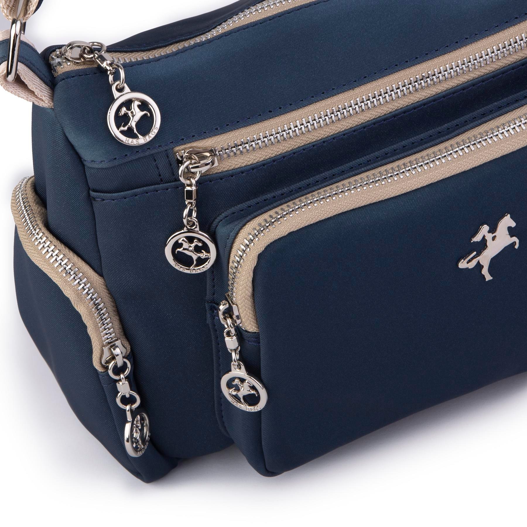 Nas Bag Kadın Çapraz Çok Gözlü Günlük Çanta Lacivert Kum Buzzy ( 30x22 cm ebatlarındadır.)