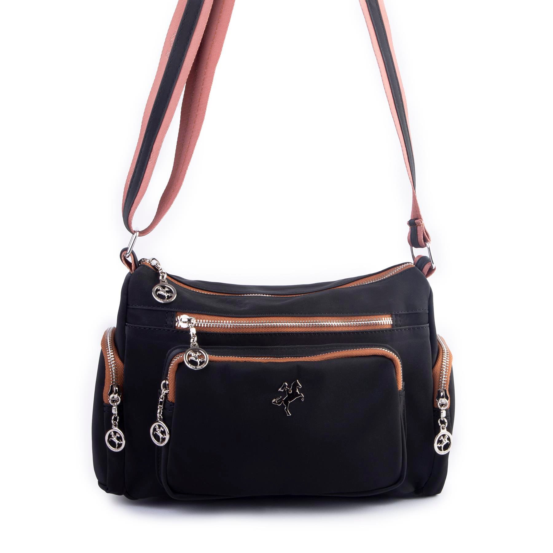 Nas Bag Kadın Çapraz Çok Gözlü Günlük Çanta Siyah  Taba  Buzyy ( 30x22 cm ebatlarındadır.)