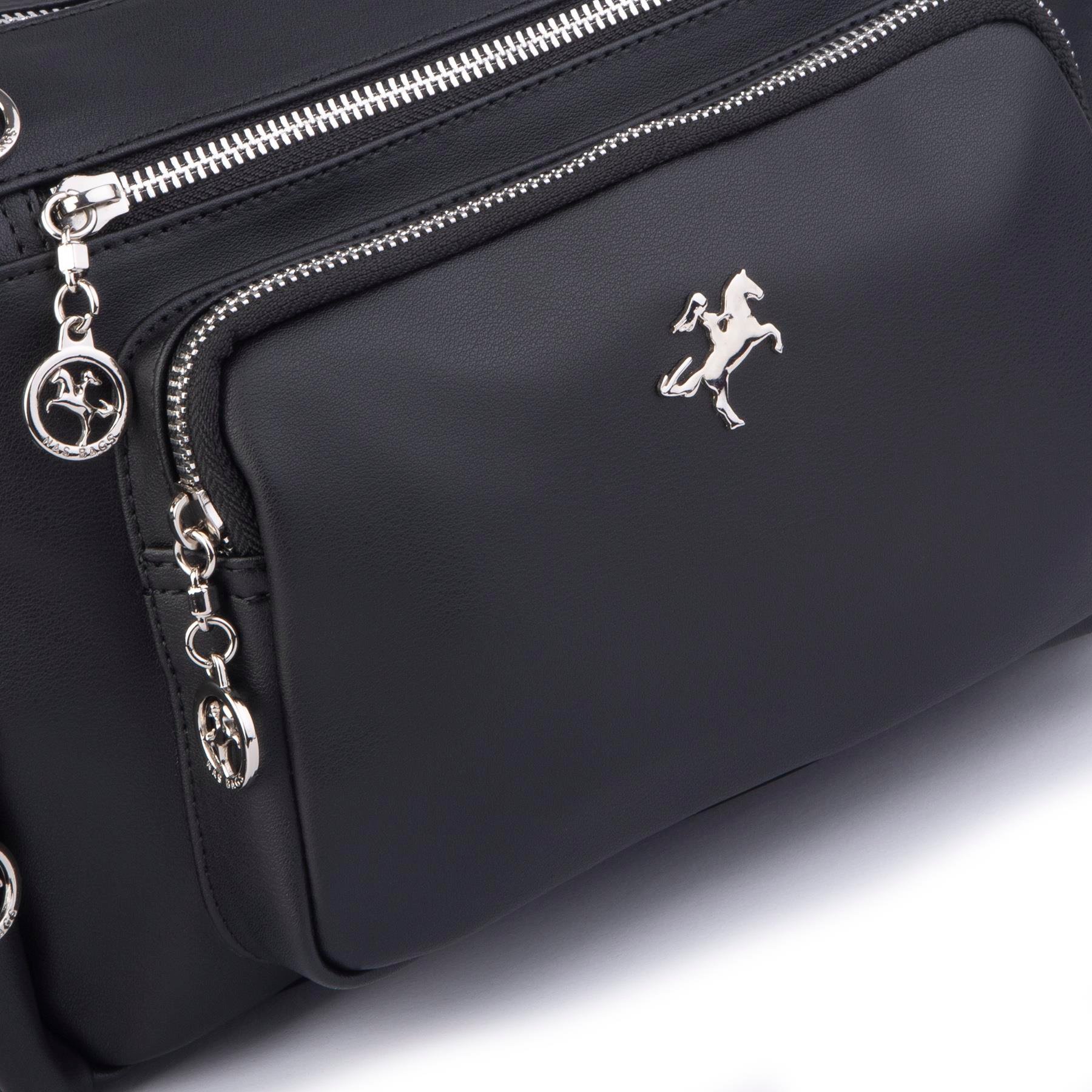 Nas Bag Kadın Çapraz Çok Gözlü Günlük Çanta Siyah  Dona ( 30x22 cm ebatlarındadır.)