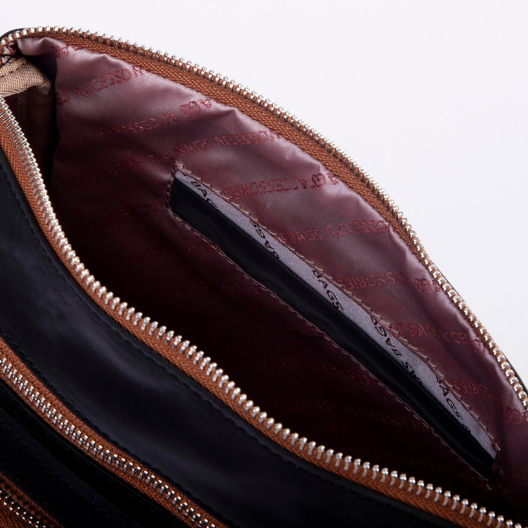 Nas Bag Kadın Çapraz Çok Gözlü Günlük Çanta Siyah  Taba  Buzyy ( 30x22 cm ebatlarındadır.)