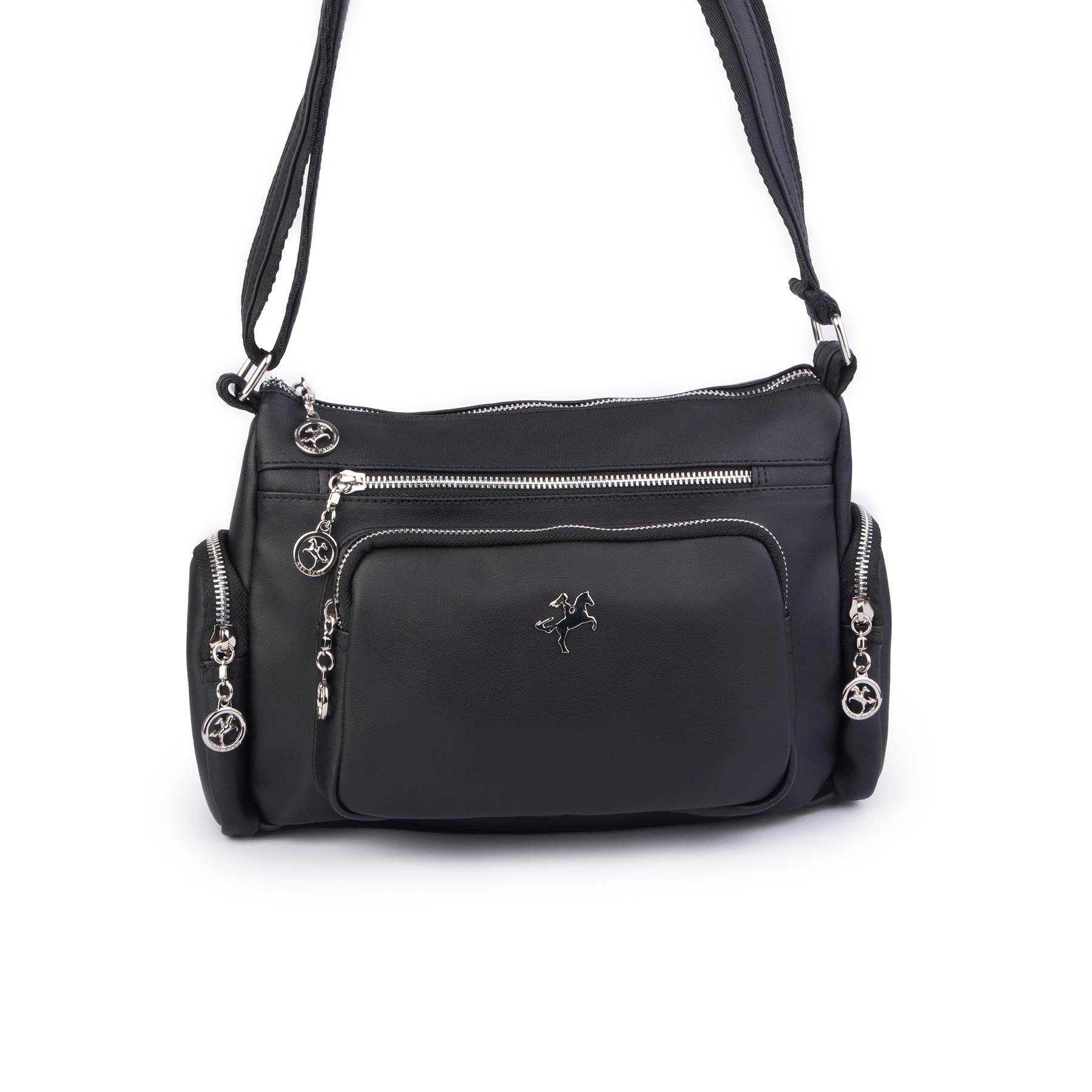 Nas Bag Kadın Çapraz Çok Gözlü Günlük Çanta Siyah  Dona ( 30x22 cm ebatlarındadır.)