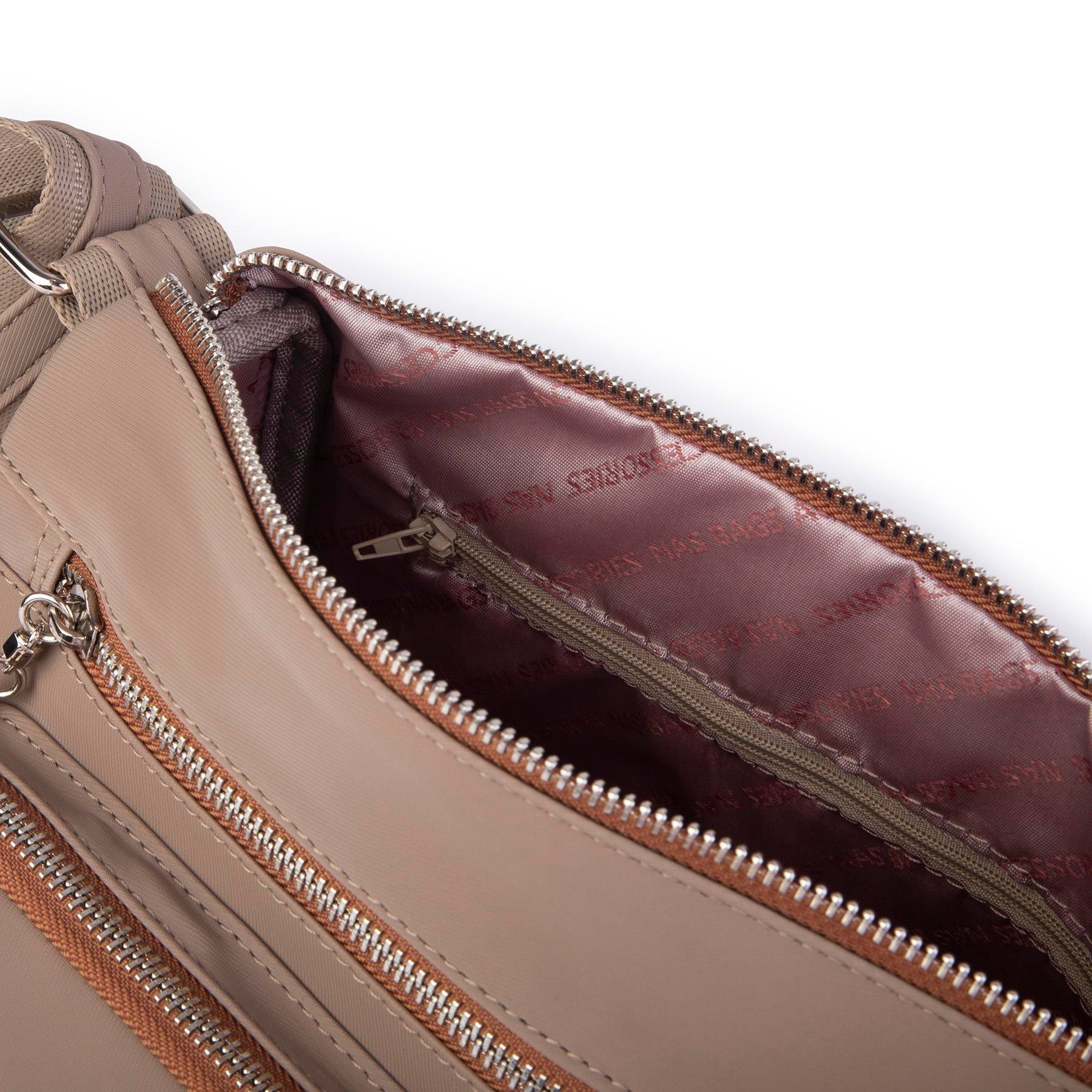 Nas Bag Kadın Çapraz Çok Gözlü Günlük Çanta Vizon Taba  Buzyy ( 30x22 cm ebatlarındadır.)