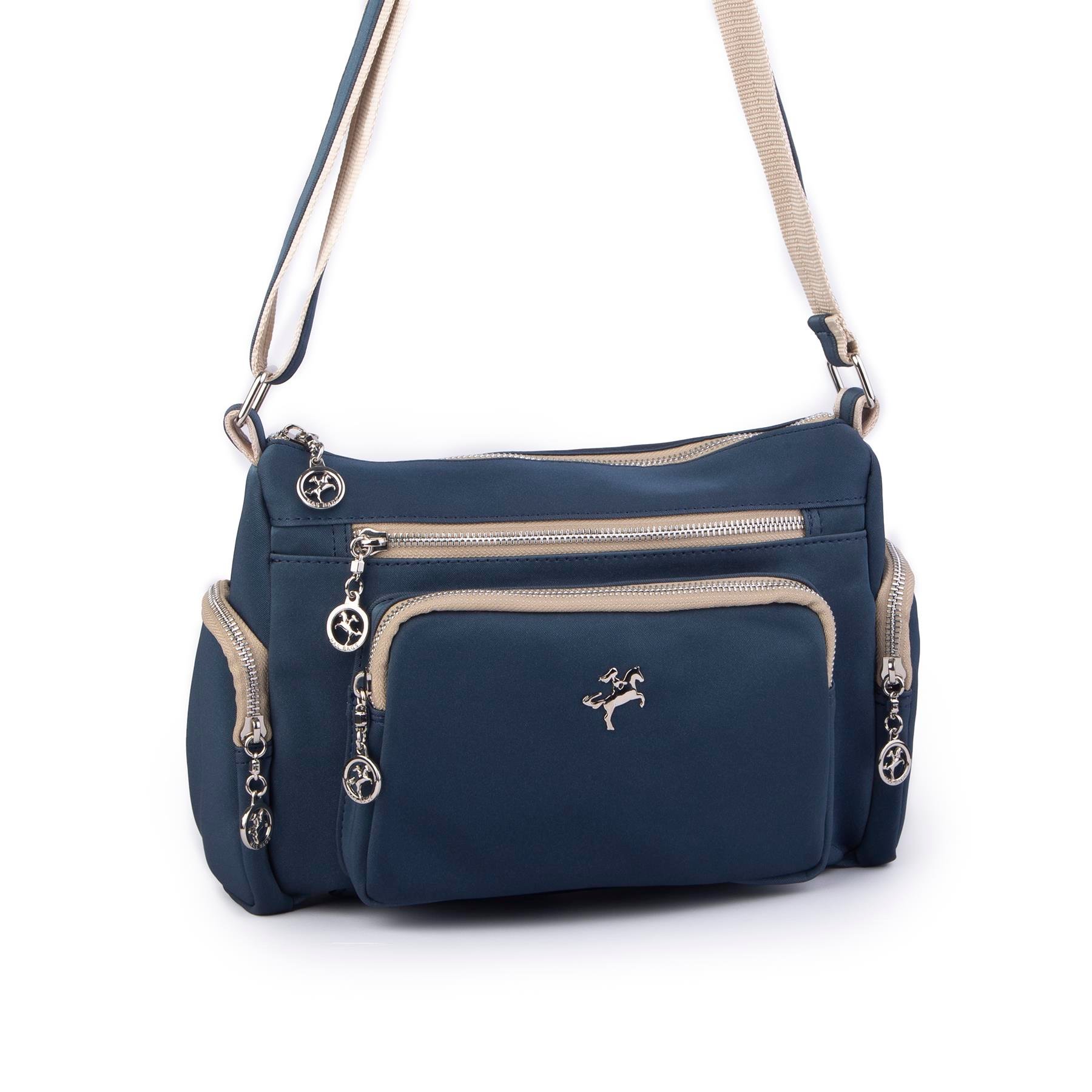 Nas Bag Kadın Çapraz Çok Gözlü Günlük Çanta Lacivert Kum Buzzy ( 30x22 cm ebatlarındadır.)