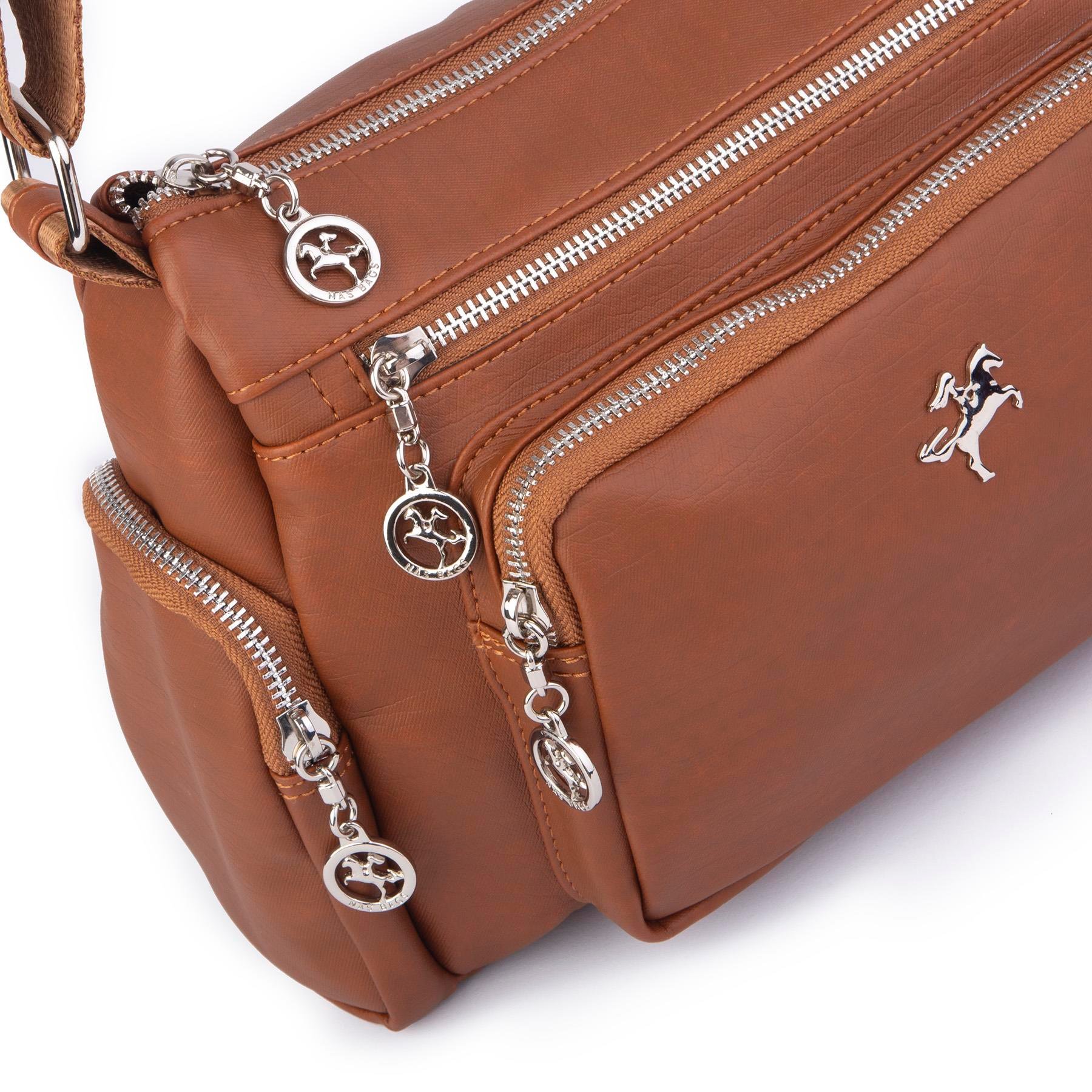 Nas Bag Kadın Çapraz Çok Gözlü Günlük Çanta Taba  Yıkamalı ( 30x22 cm ebatlarındadır.)