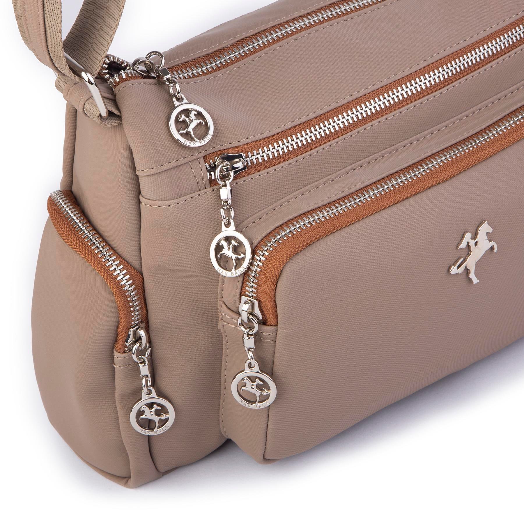 Nas Bag Kadın Çapraz Çok Gözlü Günlük Çanta Vizon Taba  Buzyy ( 30x22 cm ebatlarındadır.)