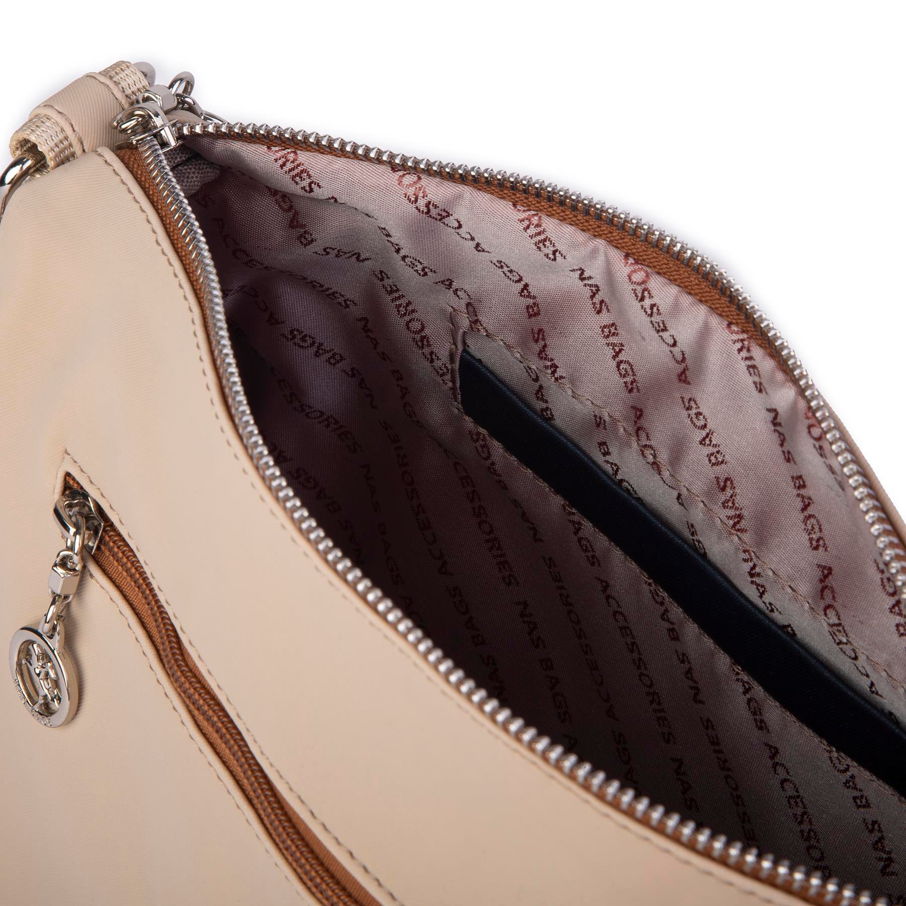 Nas Bag Kadın Çapraz Çok Gözlü Günlük Çanta Kum Taba Buzzy ( 30x22 cm ebatlarındadır.)