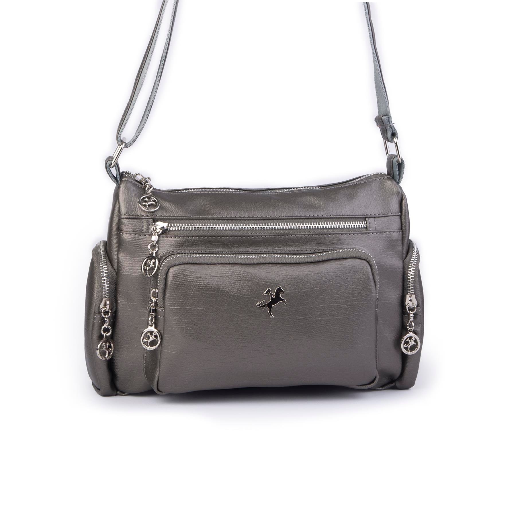 Nas Bag Kadın Çapraz Çok Gözlü Günlük Çanta Gri Yıkamalı Deri  ( 30x22 cm ebatlarındadır.)