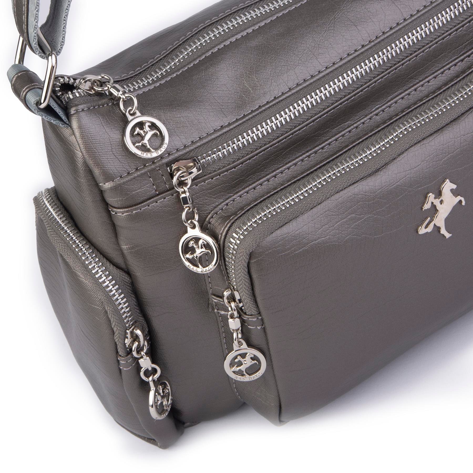 Nas Bag Kadın Çapraz Çok Gözlü Günlük Çanta Gri Yıkamalı Deri  ( 30x22 cm ebatlarındadır.)