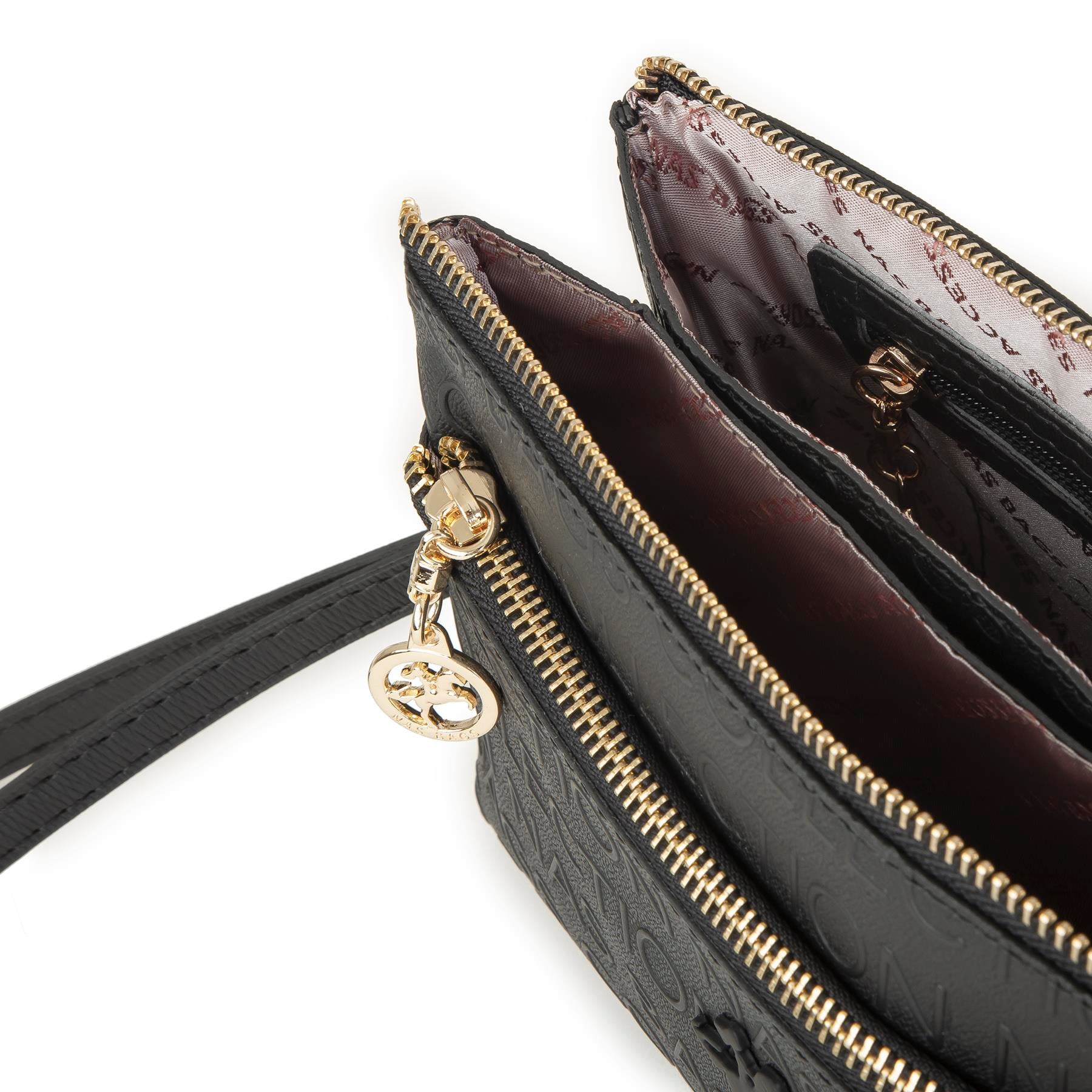 Nas Bag Kadın Çapraz ve Clutch Çanta Bilek ve Çapraz Askılı  Siyah  Gofraj  (24x15 cm) 
