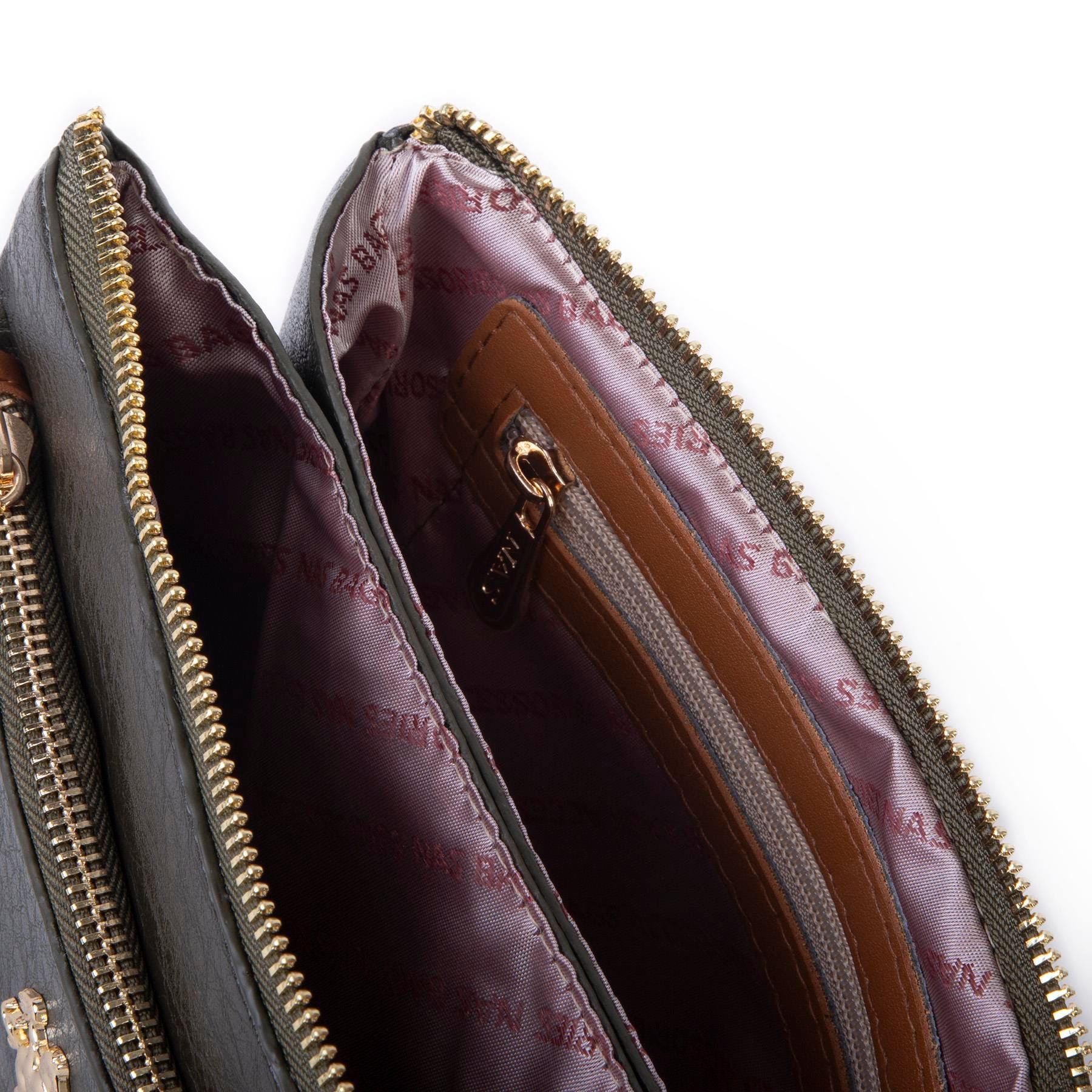 Nas Bag Kadın Çapraz ve Clutch Çanta Bilek ve Çapraz Askılı (24x15 cm) Haki Taba Victoria 