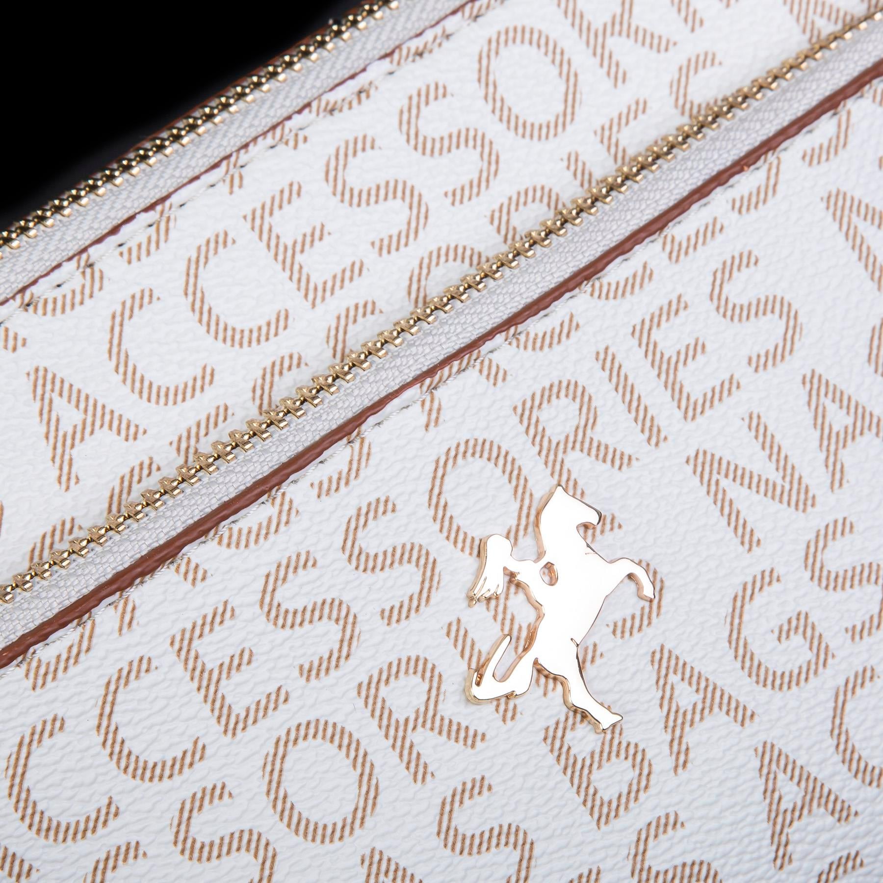 Nas Bag Kadın Çapraz ve Clutch Çanta Bilek ve Çapraz Askılı  Krem Camel Yazılı   (24x15 cm) 