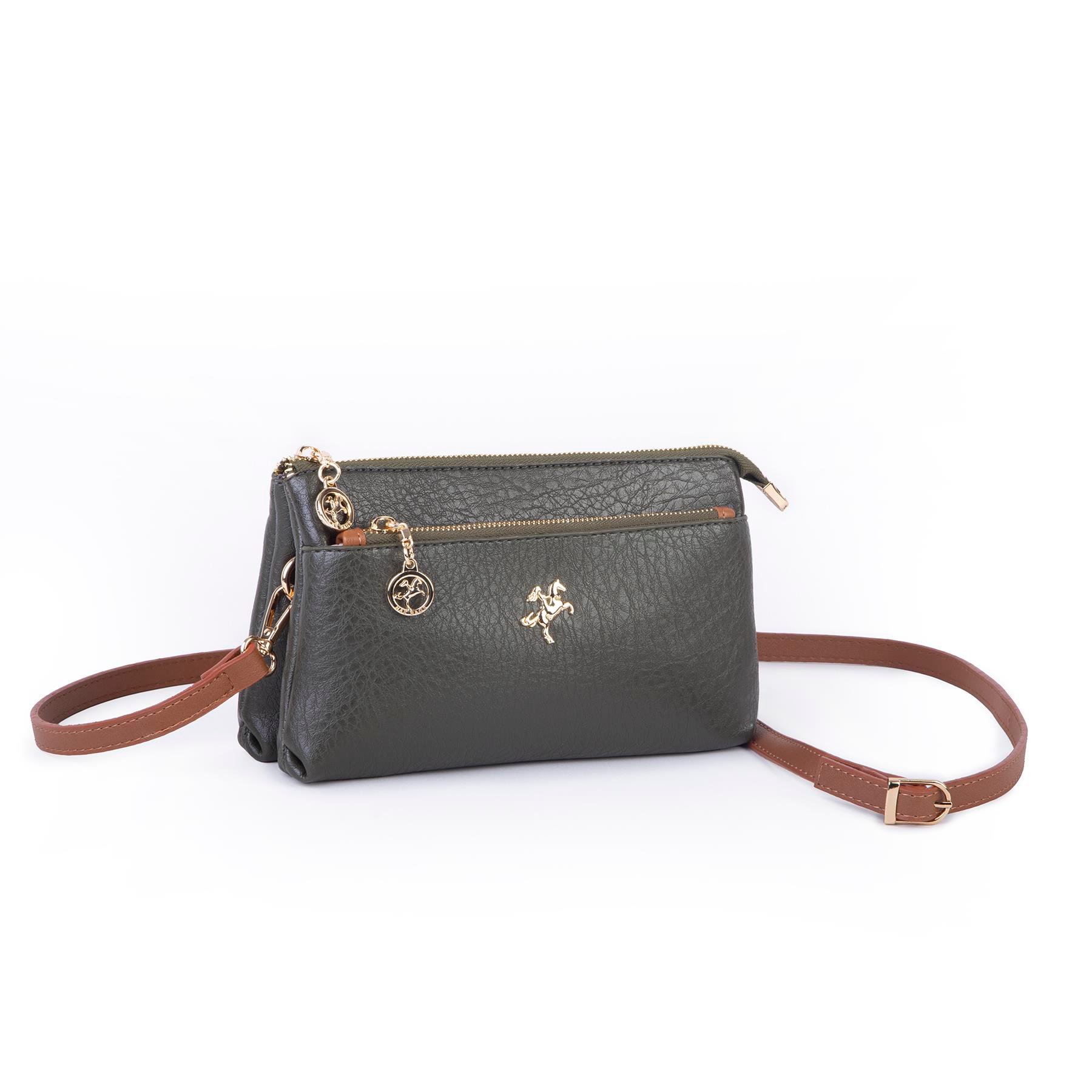 Nas Bag Kadın Çapraz ve Clutch Çanta Bilek ve Çapraz Askılı (24x15 cm) Haki Taba Victoria 
