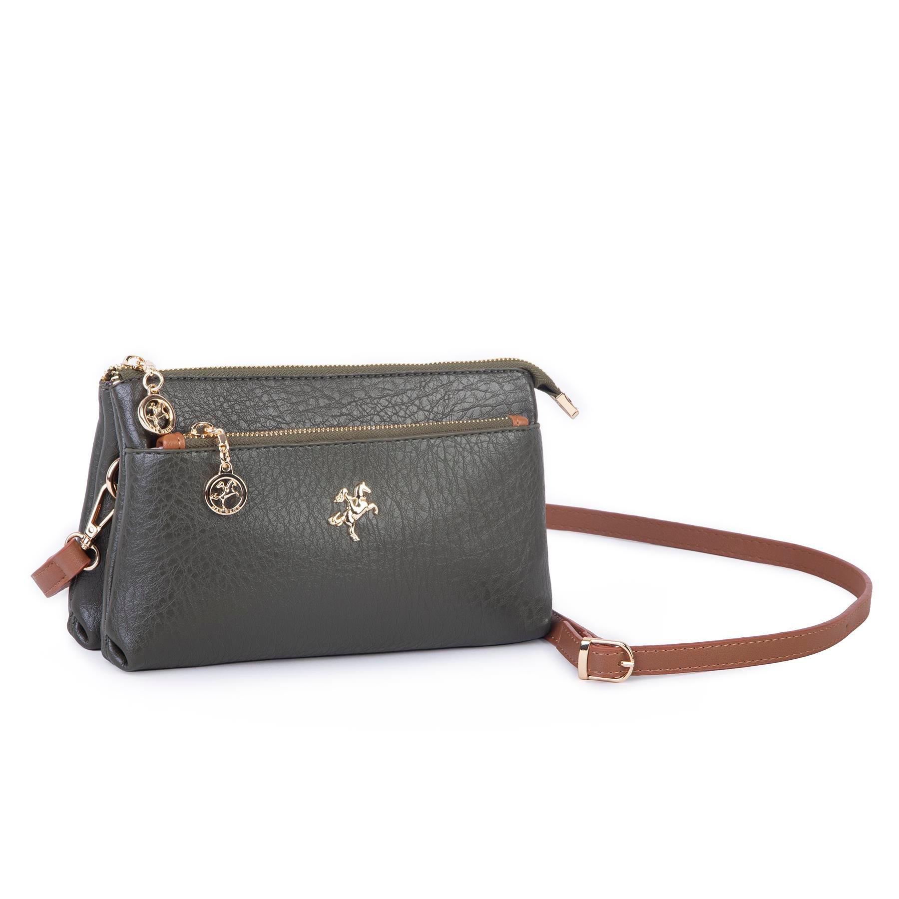 Nas Bag Kadın Çapraz ve Clutch Çanta Bilek ve Çapraz Askılı (24x15 cm) Haki Taba Victoria 