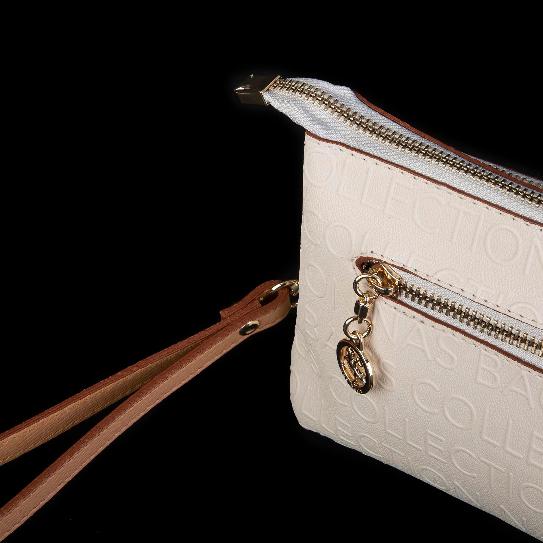 Nas Bag Kadın Çapraz ve Clutch Çanta Bilek ve Çapraz Askılı Krem Camel  Gofraj  (24x15 cm) 