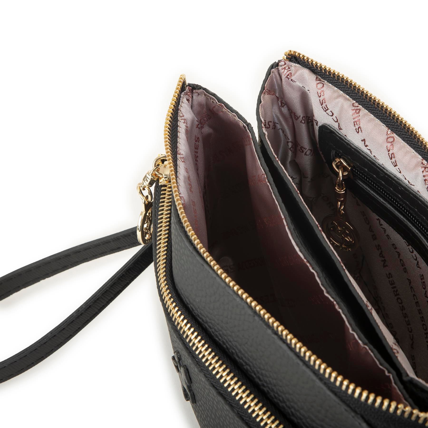 Nas Bag Kadın Çapraz ve Clutch Çanta Bilek ve Çapraz Askılı  Siyah  Natural  (24x15 cm) 