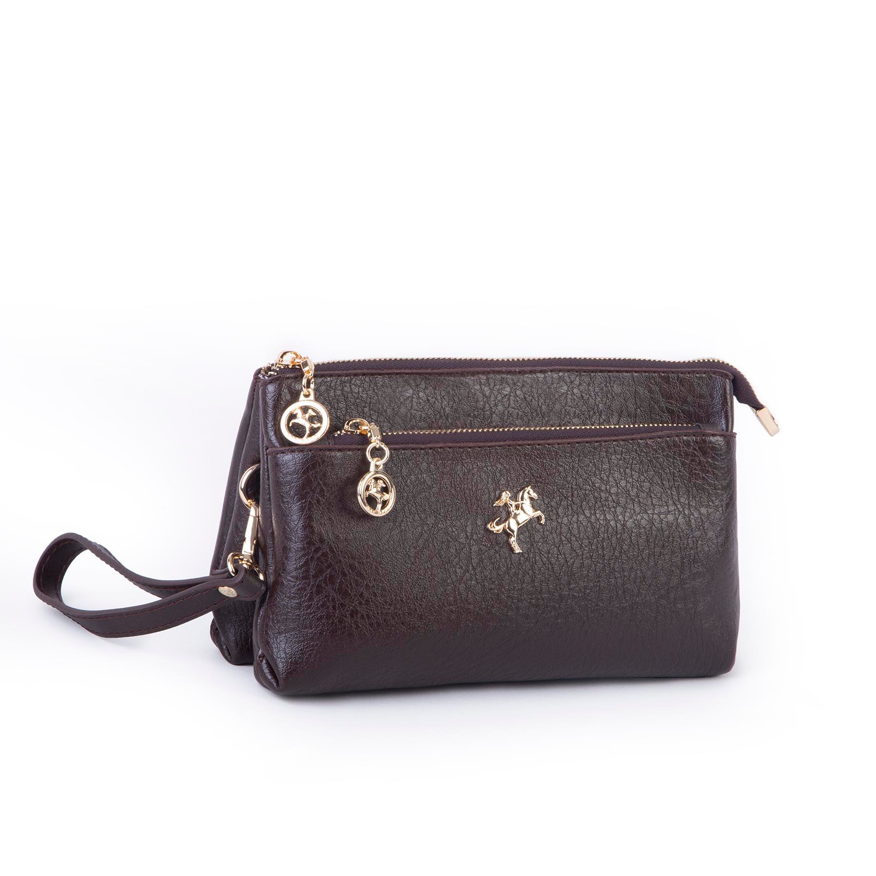 Nas Bag Kadın Çapraz ve Clutch Çanta Bilek ve Çapraz Askılı (24x15 cm) Kahve Victoria 