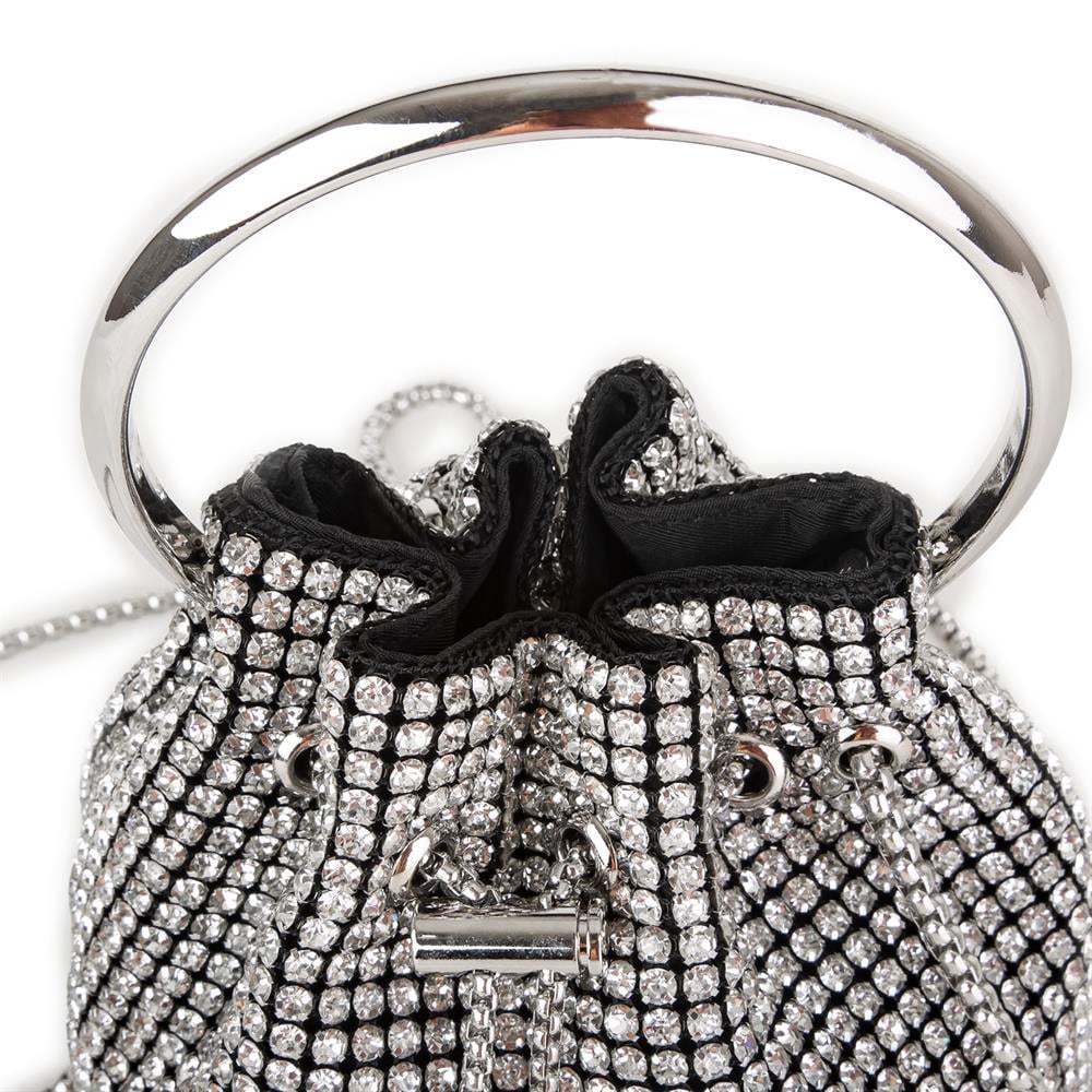 Nas Bag Kadın Çapraz ve El Çantası Black Diamond Siyah Gümüş Taşlı Büzmeli  Çanta
