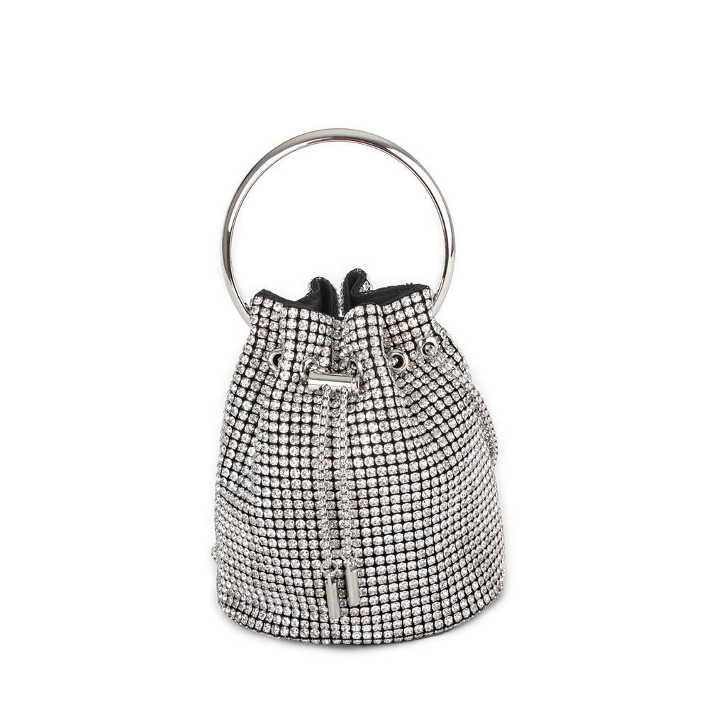 Nas Bag Kadın Çapraz ve El Çantası Black Diamond Siyah Gümüş Taşlı Büzmeli  Çanta