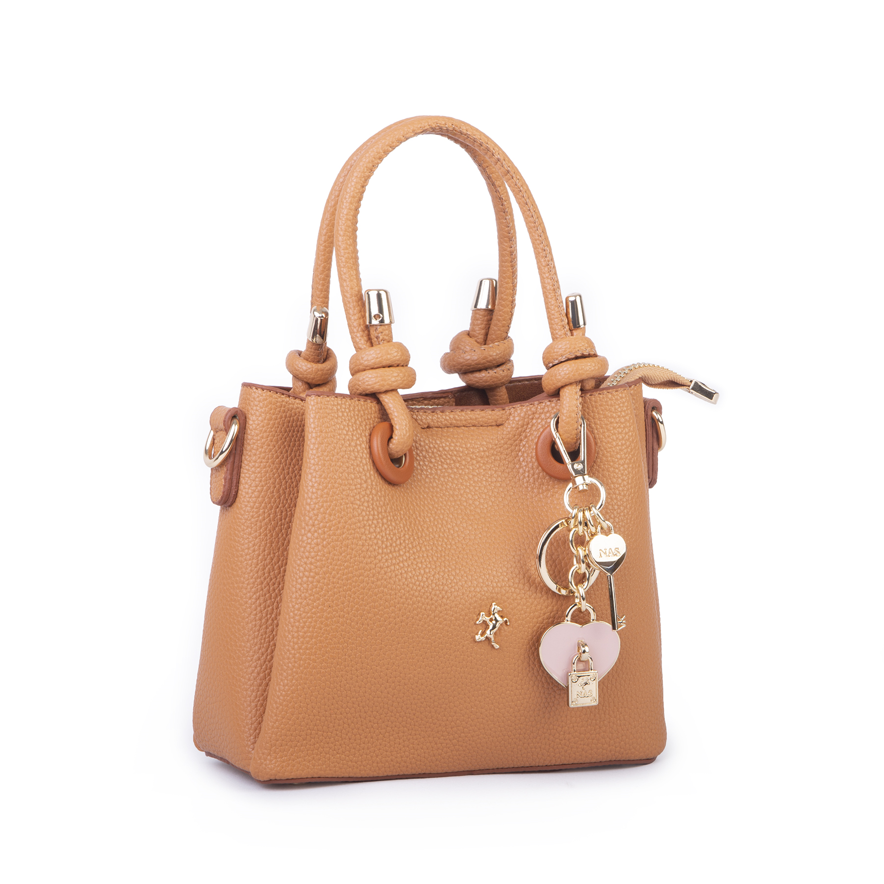 Nas Bag Kadın Charmlı Mini El ve Çapraz Çanta (en :19 cm , boy:15 cm) Hardal Lopez