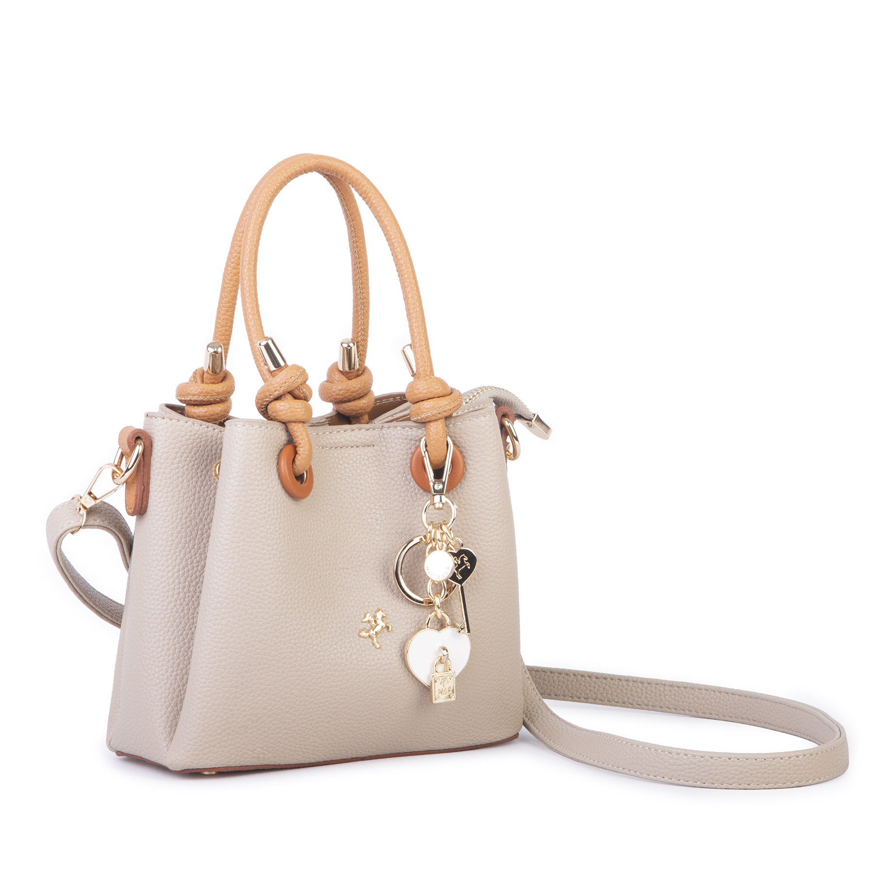 Nas Bag Kadın Charmlı Mini El ve Çapraz Çanta (en :19 cm , boy:15 cm) Kum Taba Lopez