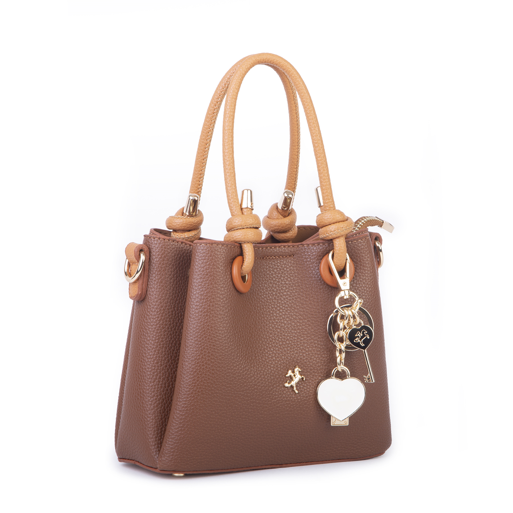 Nas Bag Kadın Charmlı Mini El ve Çapraz Çanta (en :19 cm , boy:15 cm) Taba Lopez