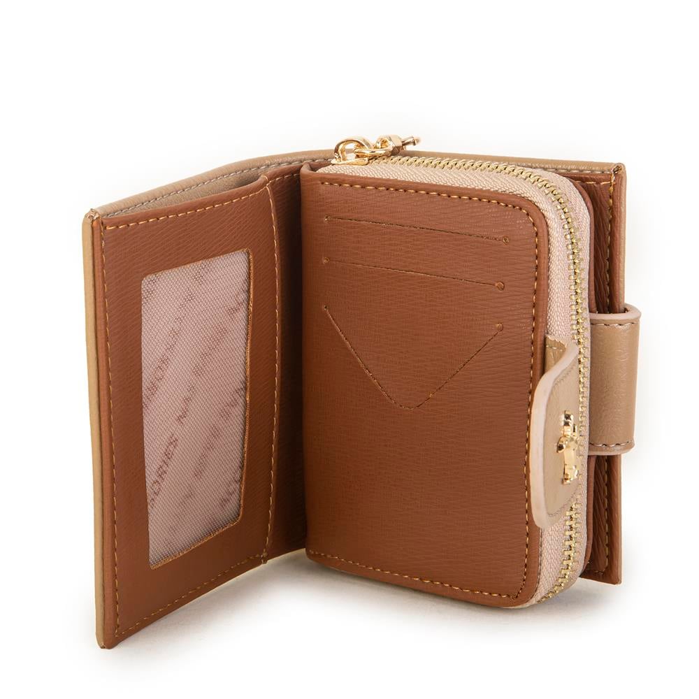 Nas Bag Kadın Çift Kapaklı Mini Cüzdan Kum Taba Nero