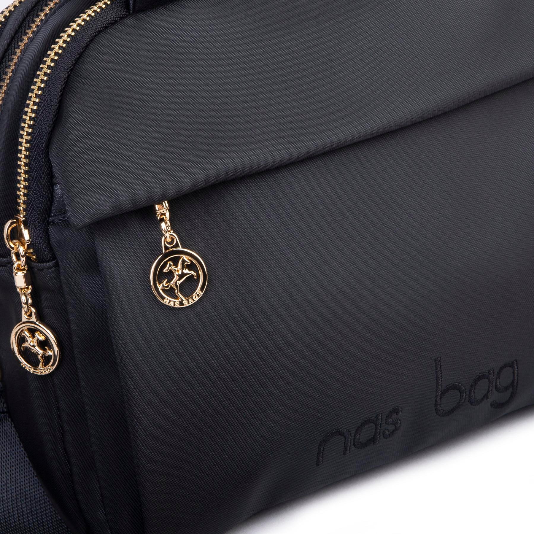 Nas Bag Kadın Çok Gözlü El Omuz ve Çapraz Çantası ( 25x20 cm) Siyah Buzzy