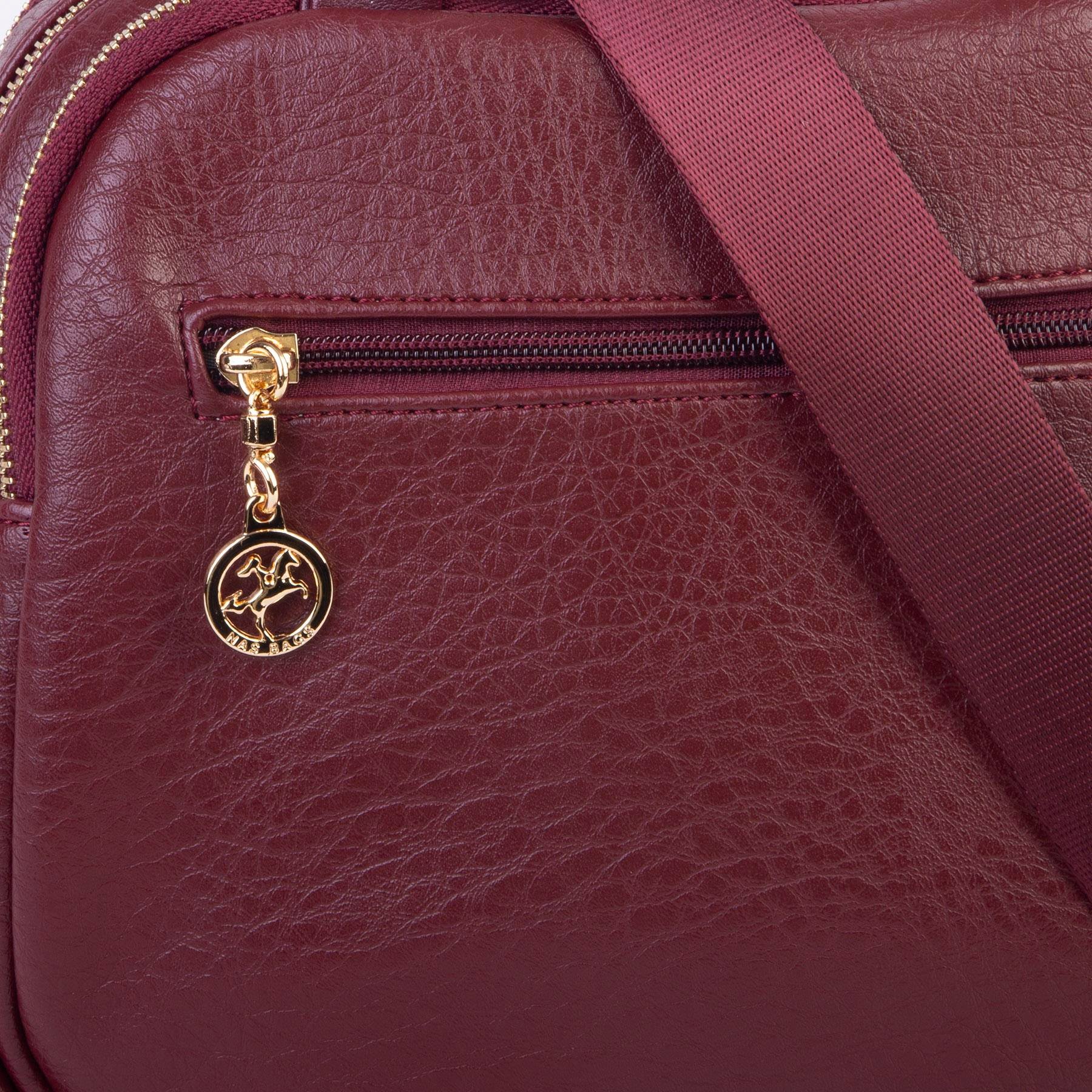Nas Bag Kadın Çok Gözlü El Omuz ve Çapraz Çantası ( 25x20 cm) Bordo Victoria