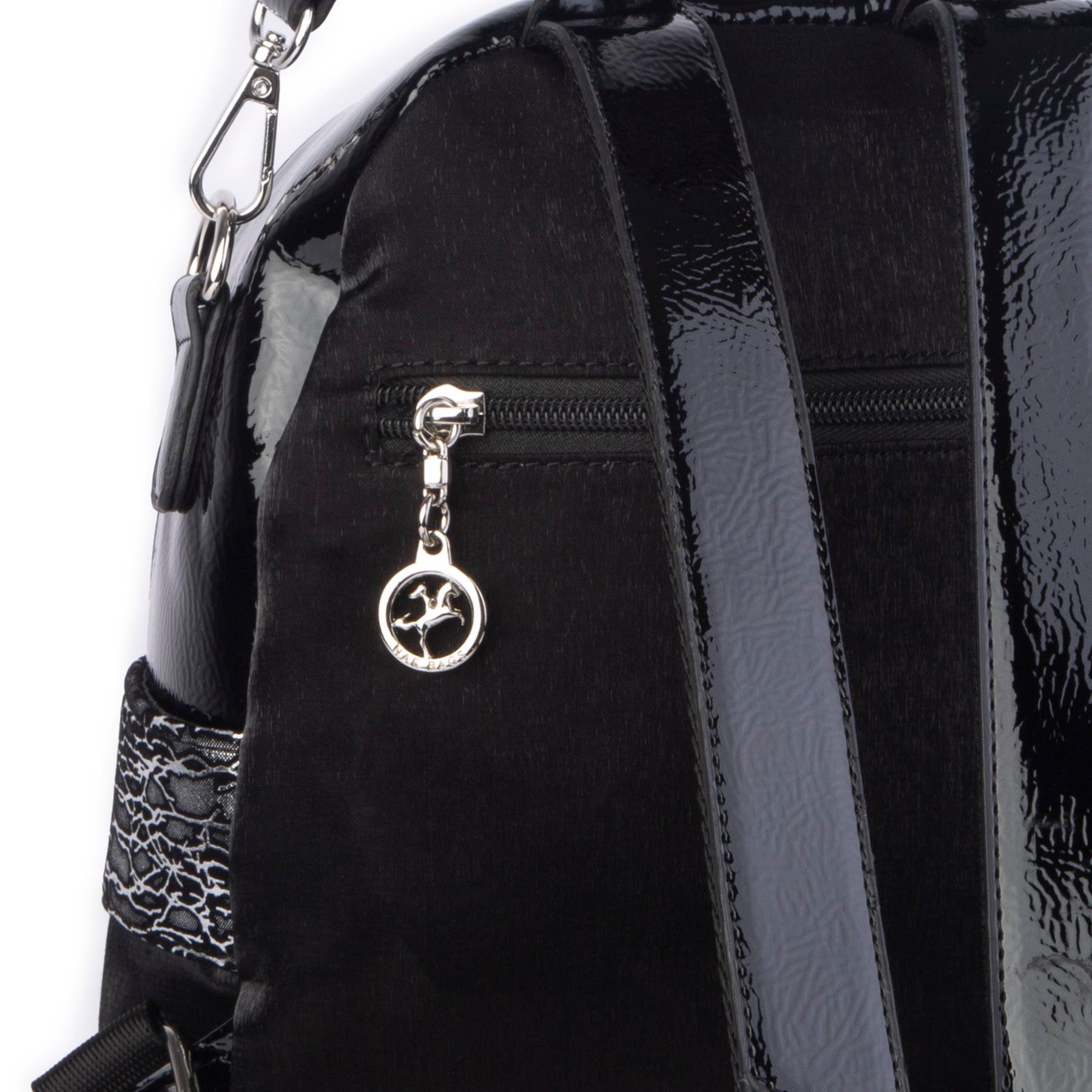 Nas Bag Kadın Dönüştürülebilir Sırt ve Omuz Çantası Şık Geniş Fermuarlı Çanta (24x31x14 cm) Siyah Simli