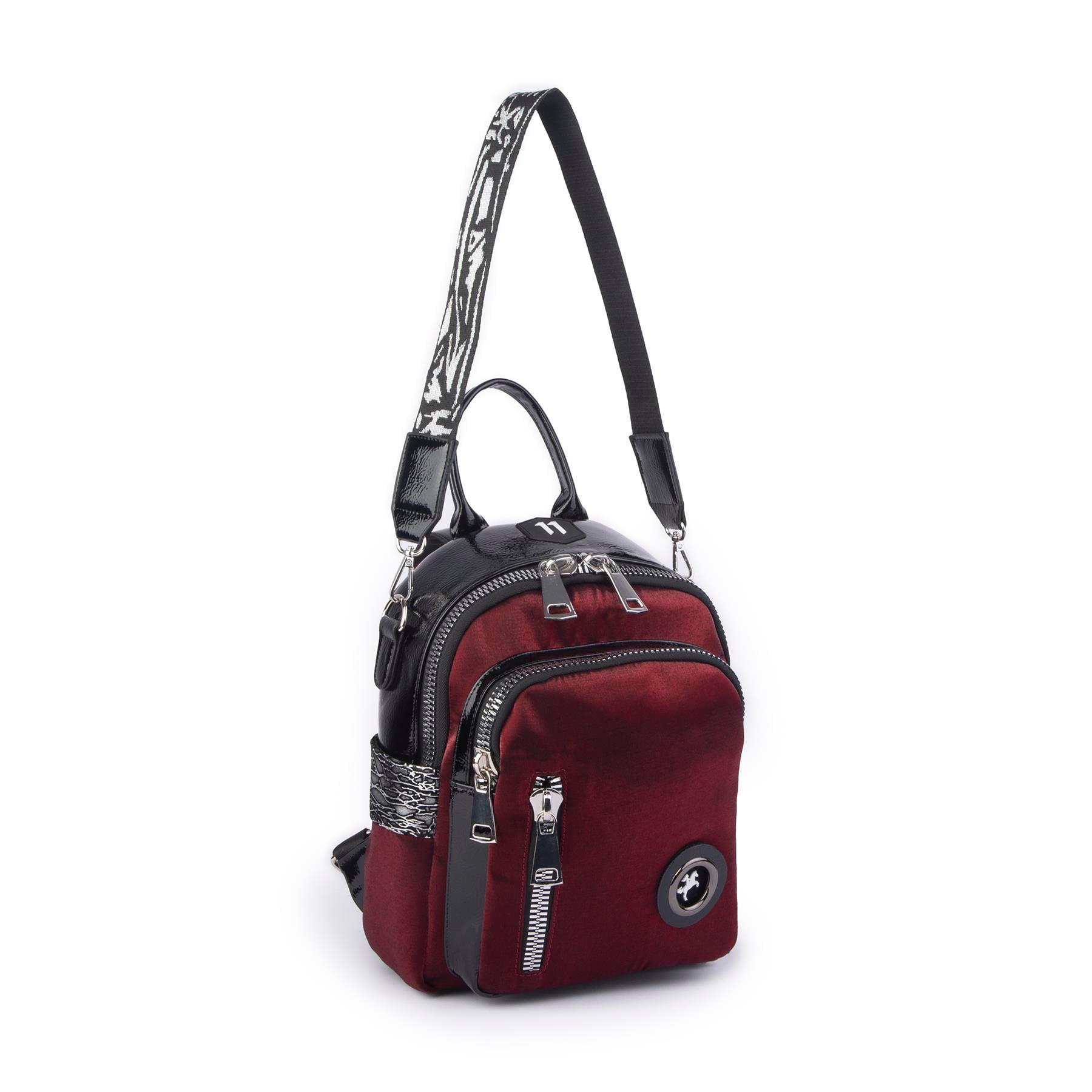 Nas Bag Kadın Dönüştürülebilir Sırt ve Omuz Çantası Şık Geniş Fermuarlı Çanta (24x31x14 cm) Bordo  Simli