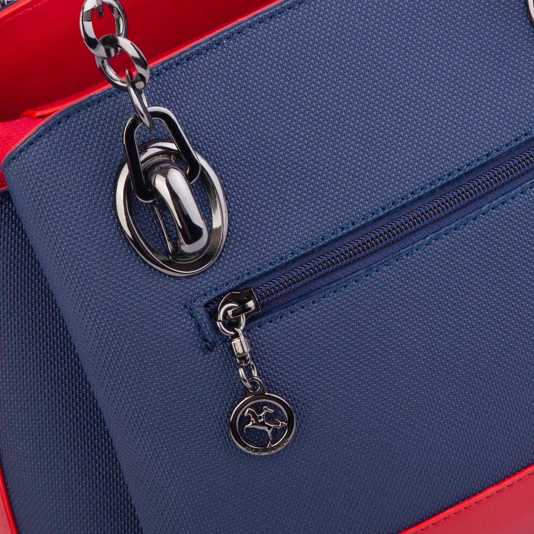 Nas Bag Kadın El ve Omuz Çantası Lacivert Kırmızı Lacst  (en:28 cm ; boy:21 cm )