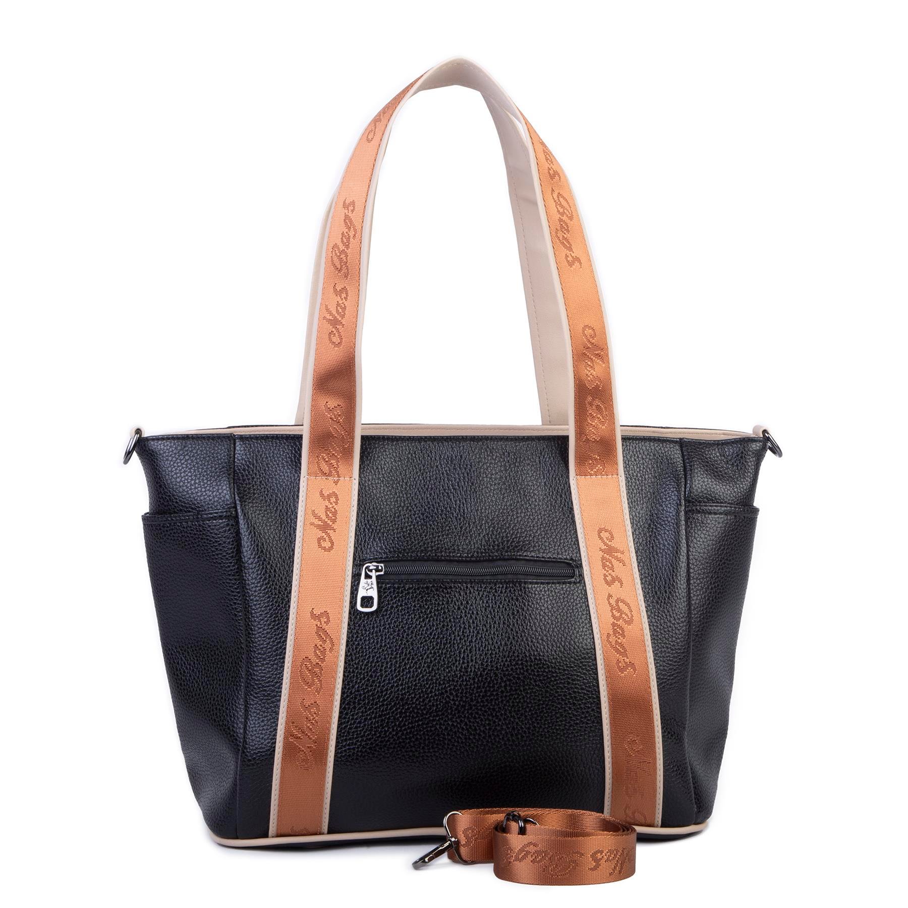 Nas Bag Kadın Extra Büyük Omuz Çantası ve Spor Çantası ( 46x36 cm ) Siyah Kum Taba Lopez