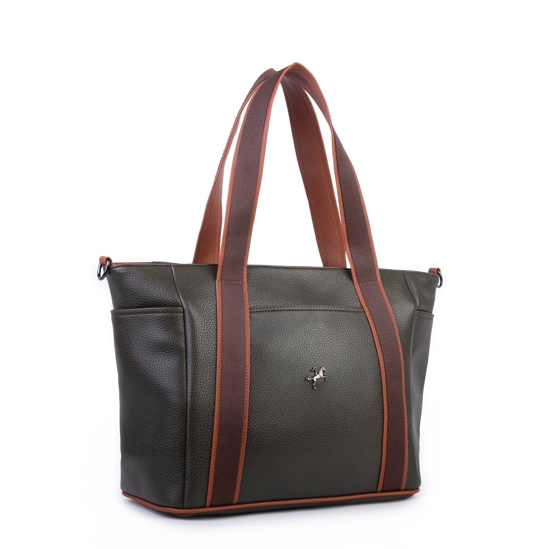 Nas Bag Kadın Extra Büyük Omuz Çantası ve Spor Çantası ( 46x36 cm ) Haki Taba Kahve Lopez