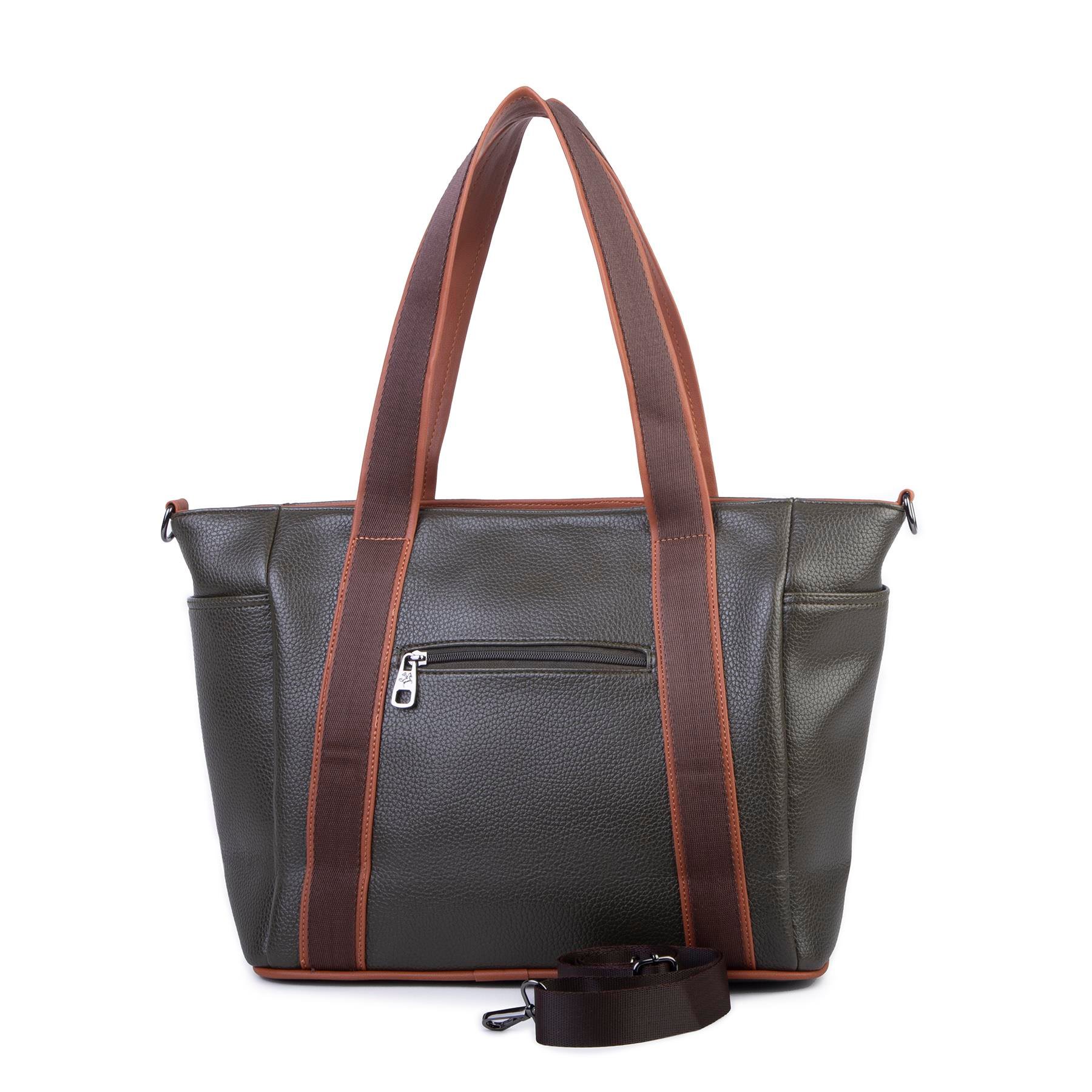 Nas Bag Kadın Extra Büyük Omuz Çantası ve Spor Çantası ( 46x36 cm ) Haki Taba Kahve Lopez