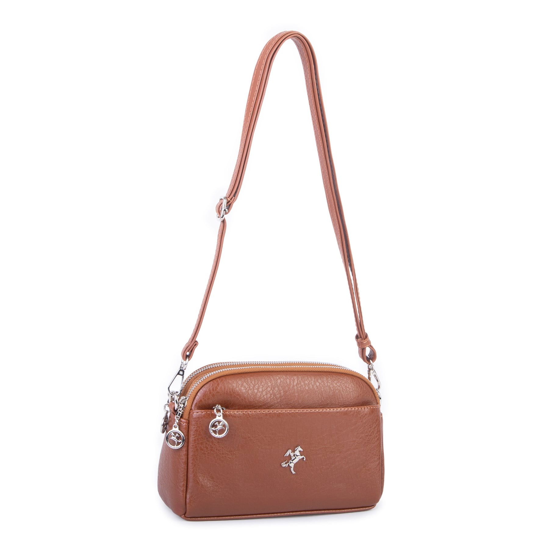 Nas Bag Kadın Günlük Sade Şık Çok Gözlü Çapraz Çanta (23x14 cm) Taba Victoria