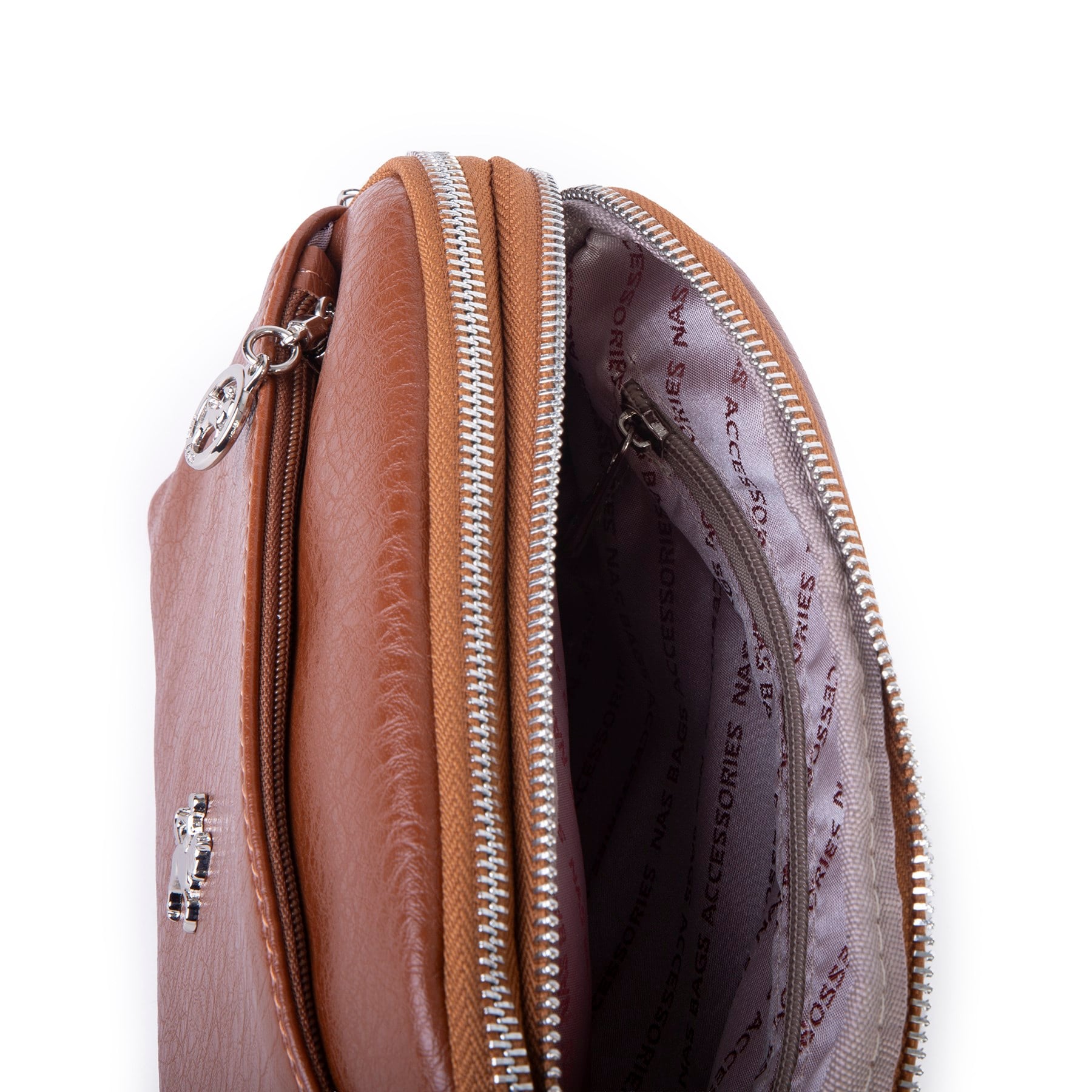 Nas Bag Kadın Günlük Sade Şık Çok Gözlü Çapraz Çanta (23x14 cm) Taba Victoria