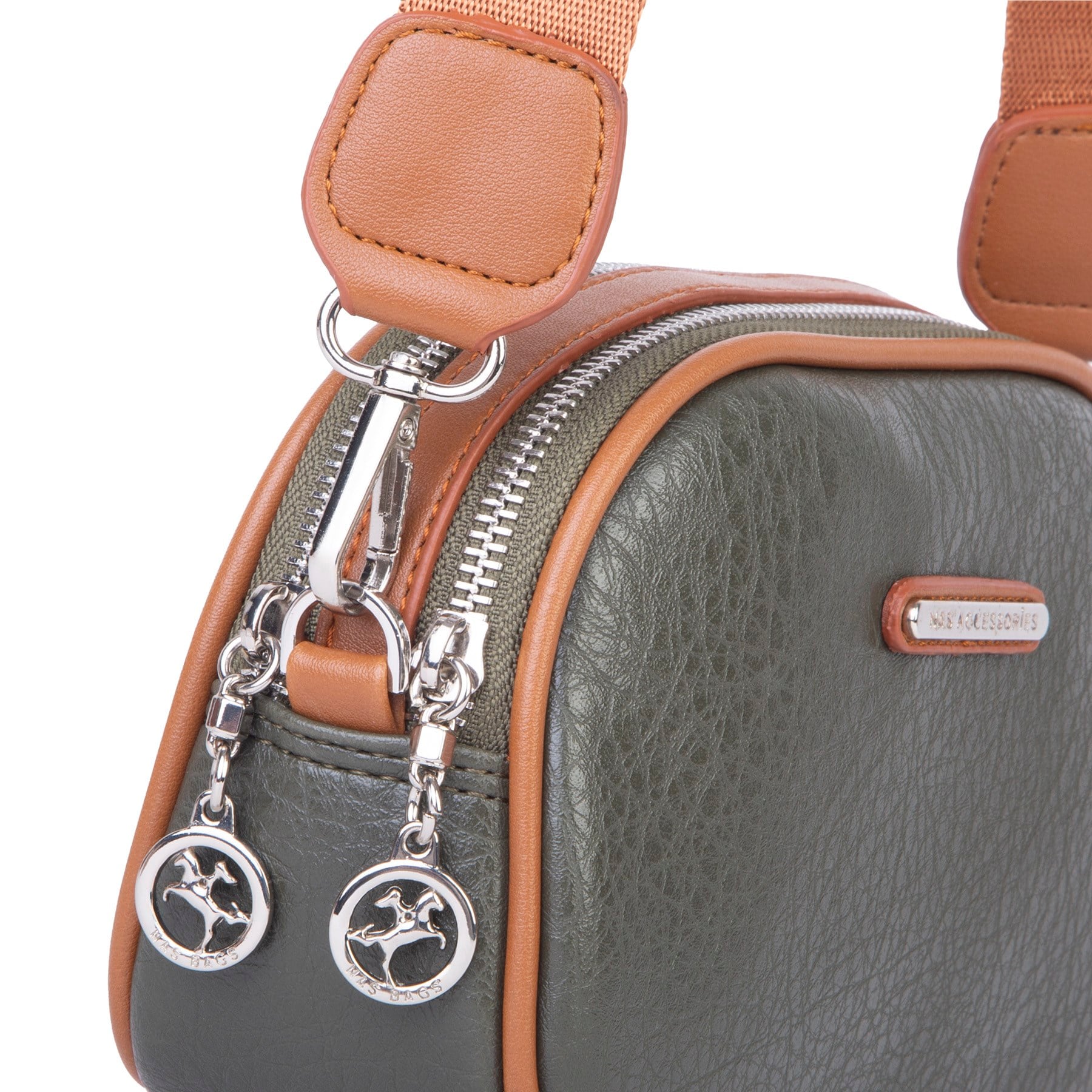 Nas Bag Kadın Mini Çapraz Çift Gözlü Çanta Haki Taba Victoria