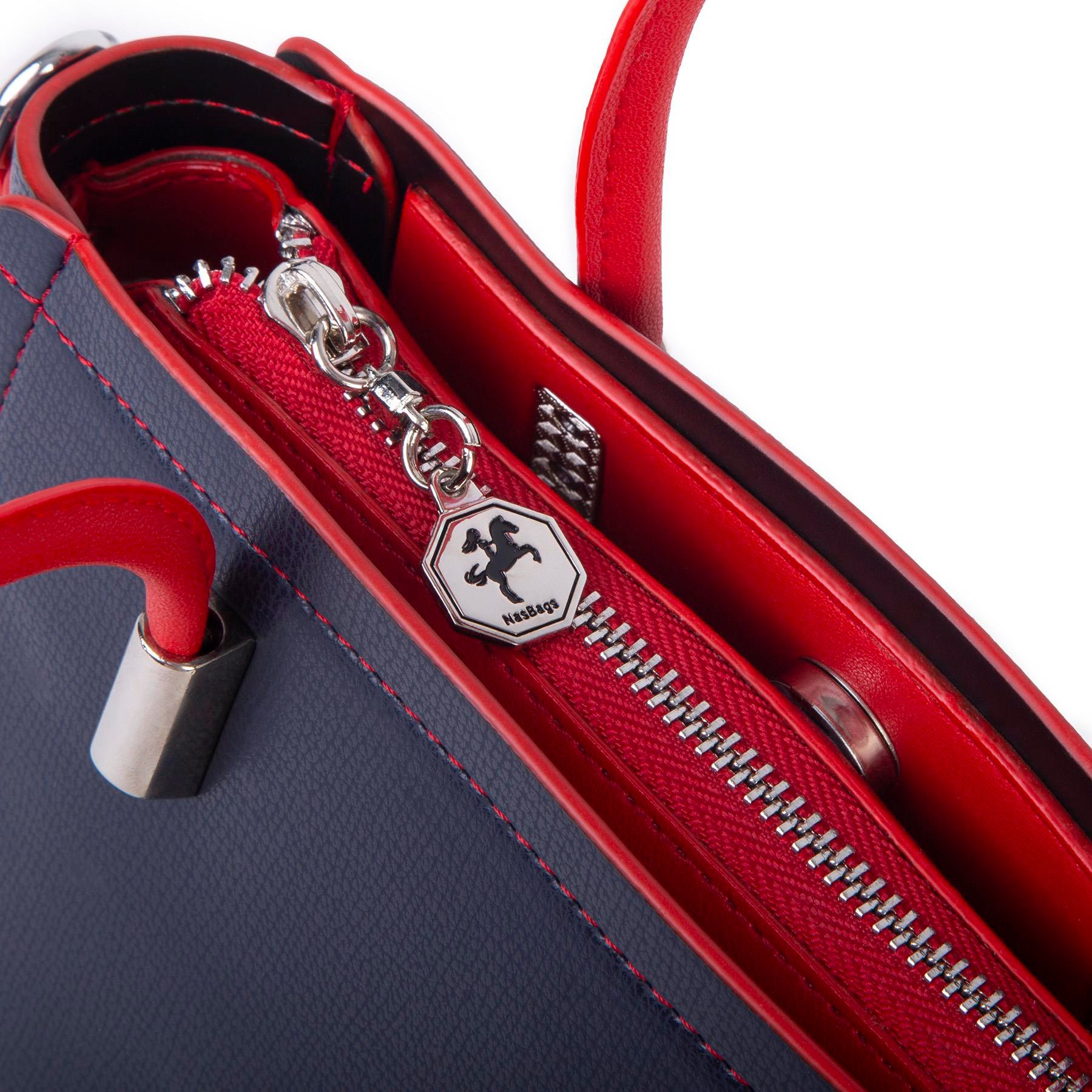 Nas Bag Kadın Mini El ve Çapraz Çanta Lacivert  Kırmızı 
