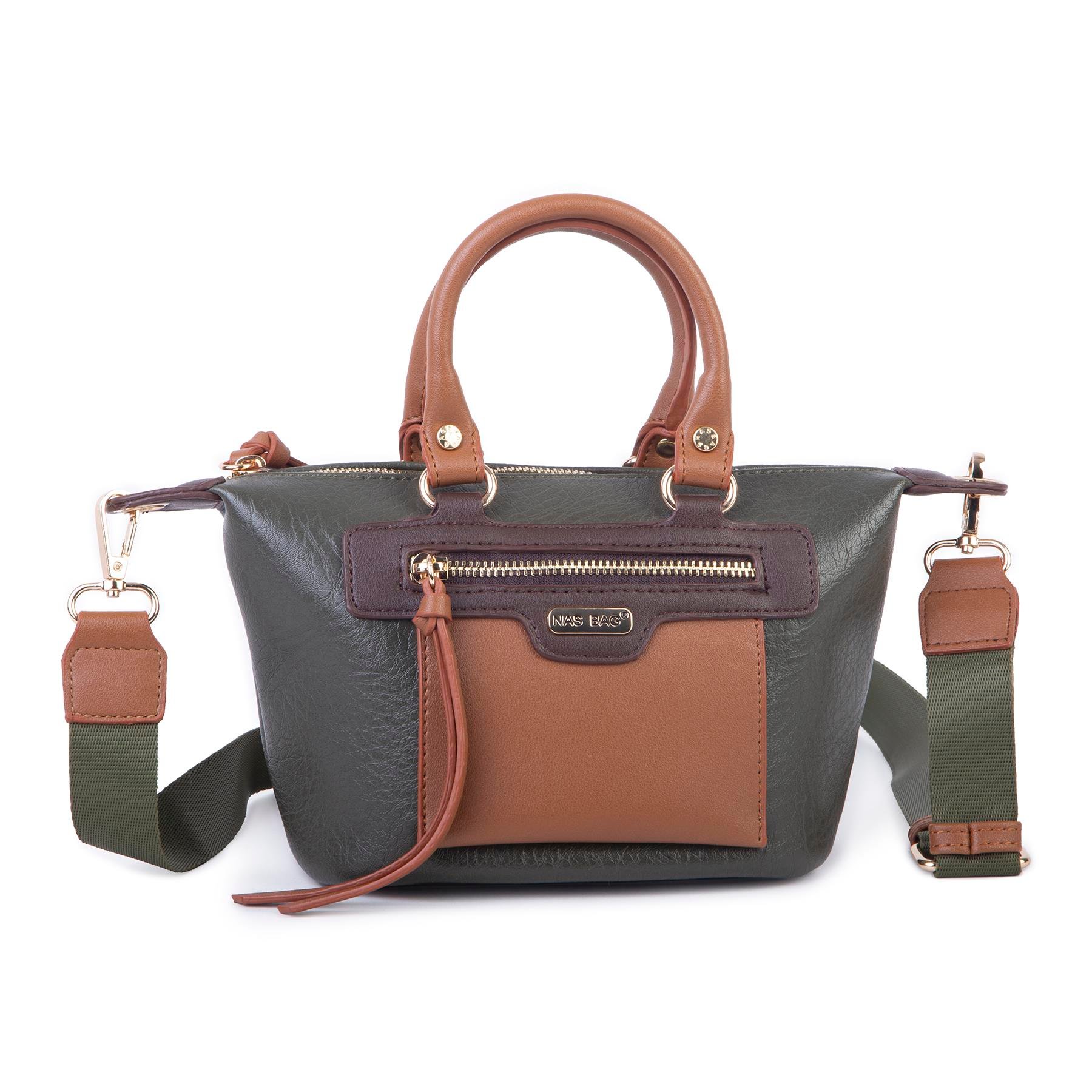 Nas Bag Kadın Mini El ve Postacı Çantası Haki Taba Kahve Victoria 