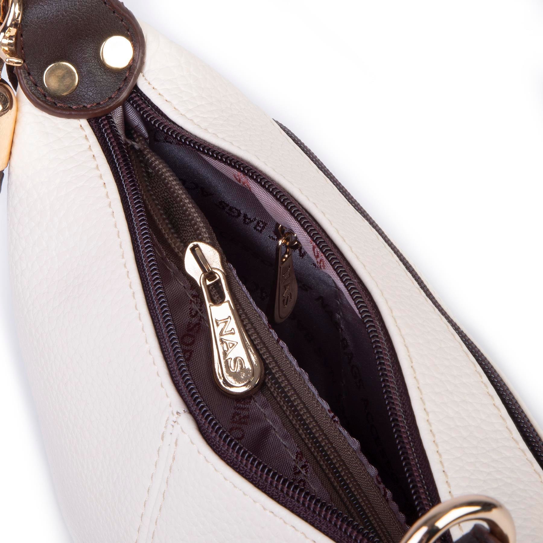 Nas Bag Kadın Mini Omuz ve Çapraz Çanta Örgülü Askılı (en: 23 cm , boy: 14 cm) Krem Kahve Lopez