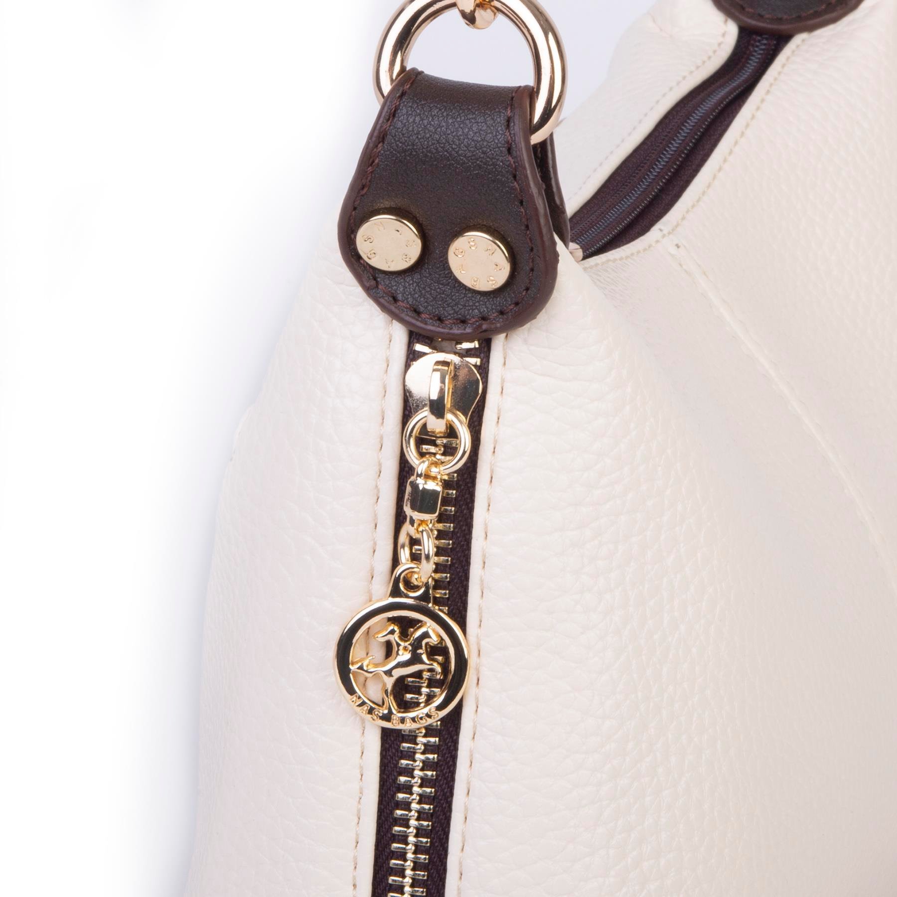 Nas Bag Kadın Mini Omuz ve Çapraz Çanta Örgülü Askılı (en: 23 cm , boy: 14 cm) Krem Kahve Lopez