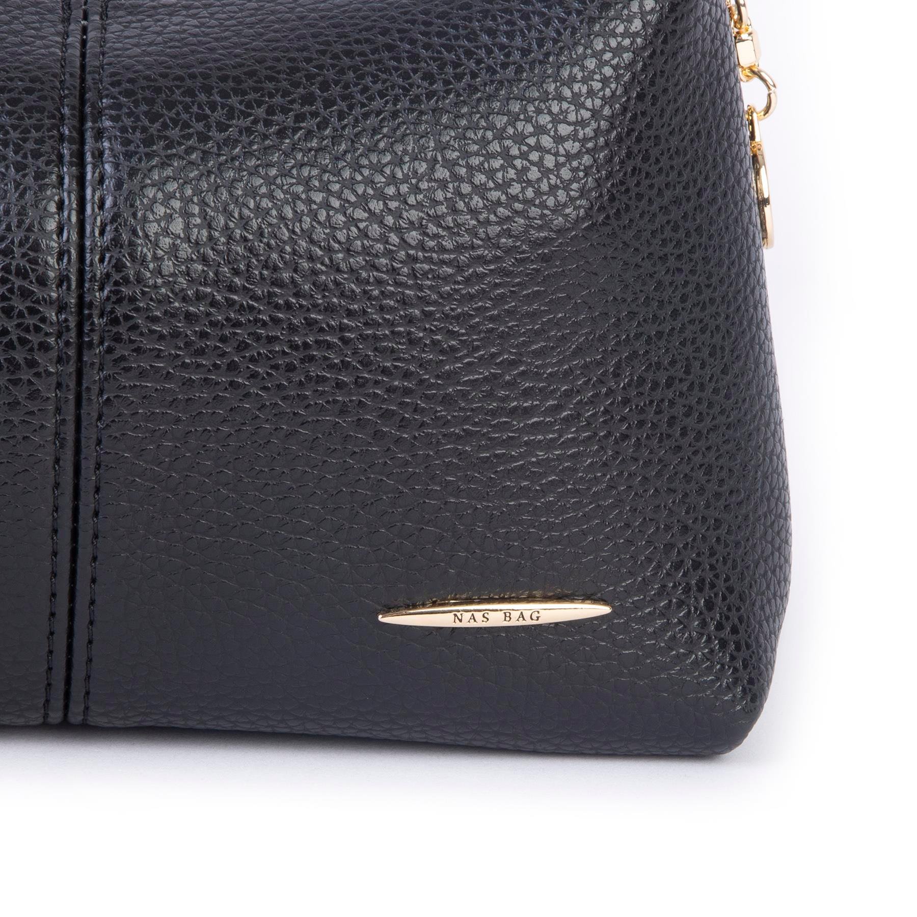 Nas Bag Kadın Mini Omuz ve Çapraz Çanta Örgülü Askılı (en: 23 cm , boy: 14 cm) Siyah Lopez