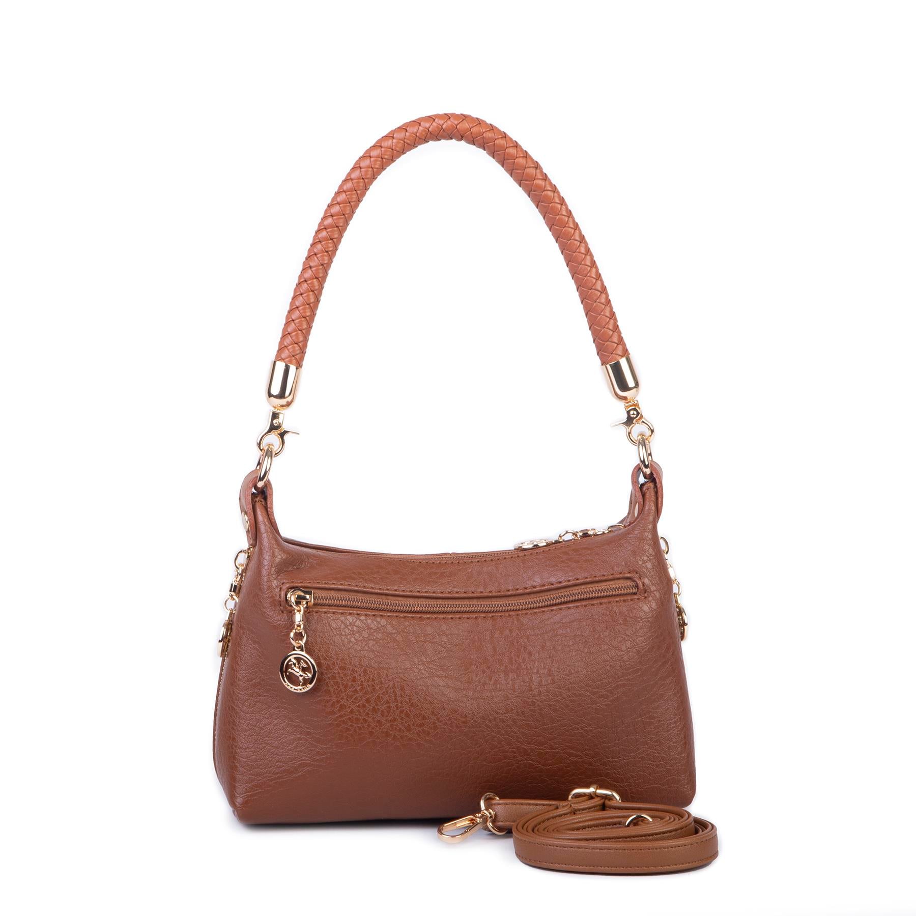 Nas Bag Kadın Mini Omuz ve Çapraz Çanta Örgülü Askılı (en: 23 cm , boy: 14 cm) Taba Victoria