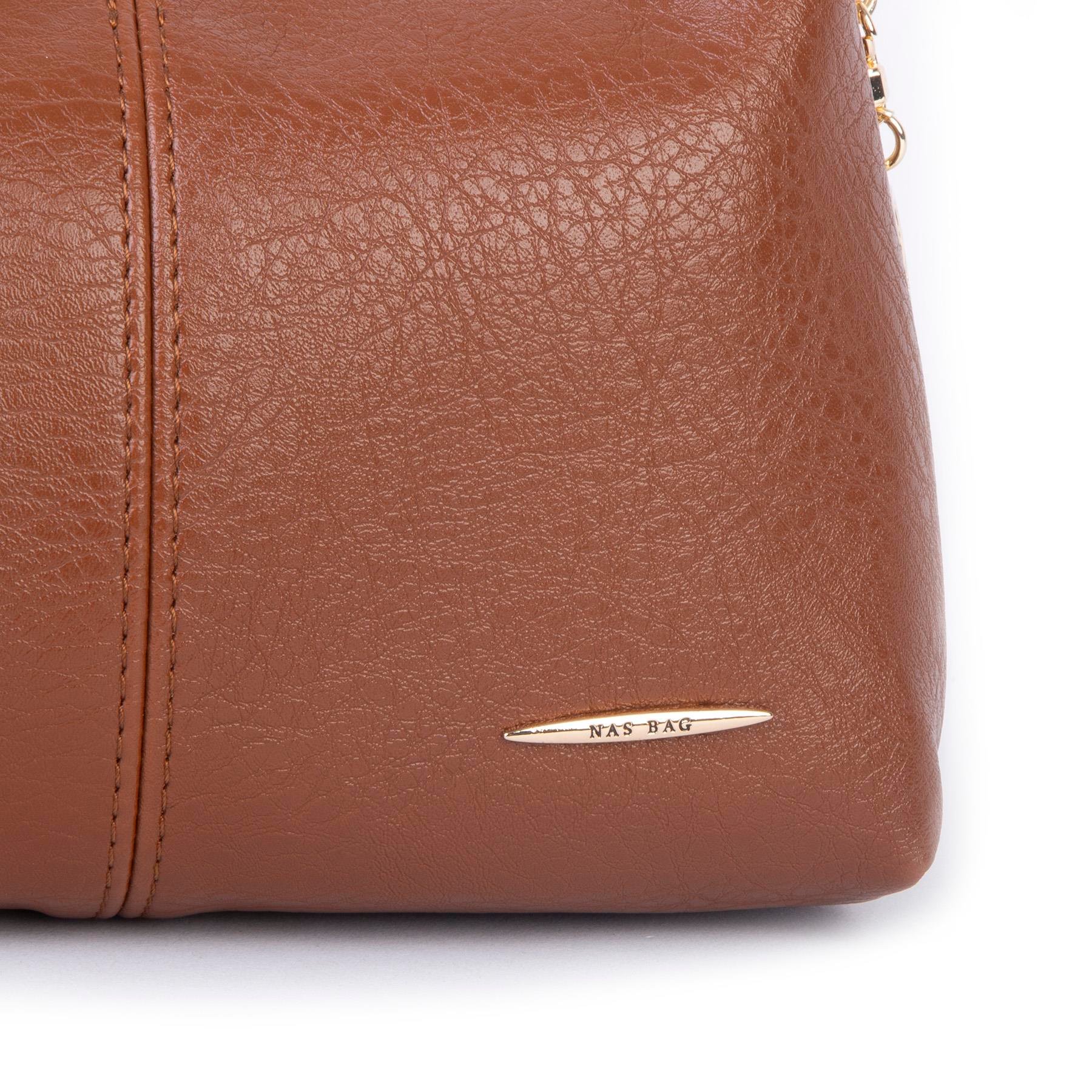 Nas Bag Kadın Mini Omuz ve Çapraz Çanta Örgülü Askılı (en: 23 cm , boy: 14 cm) Taba Victoria