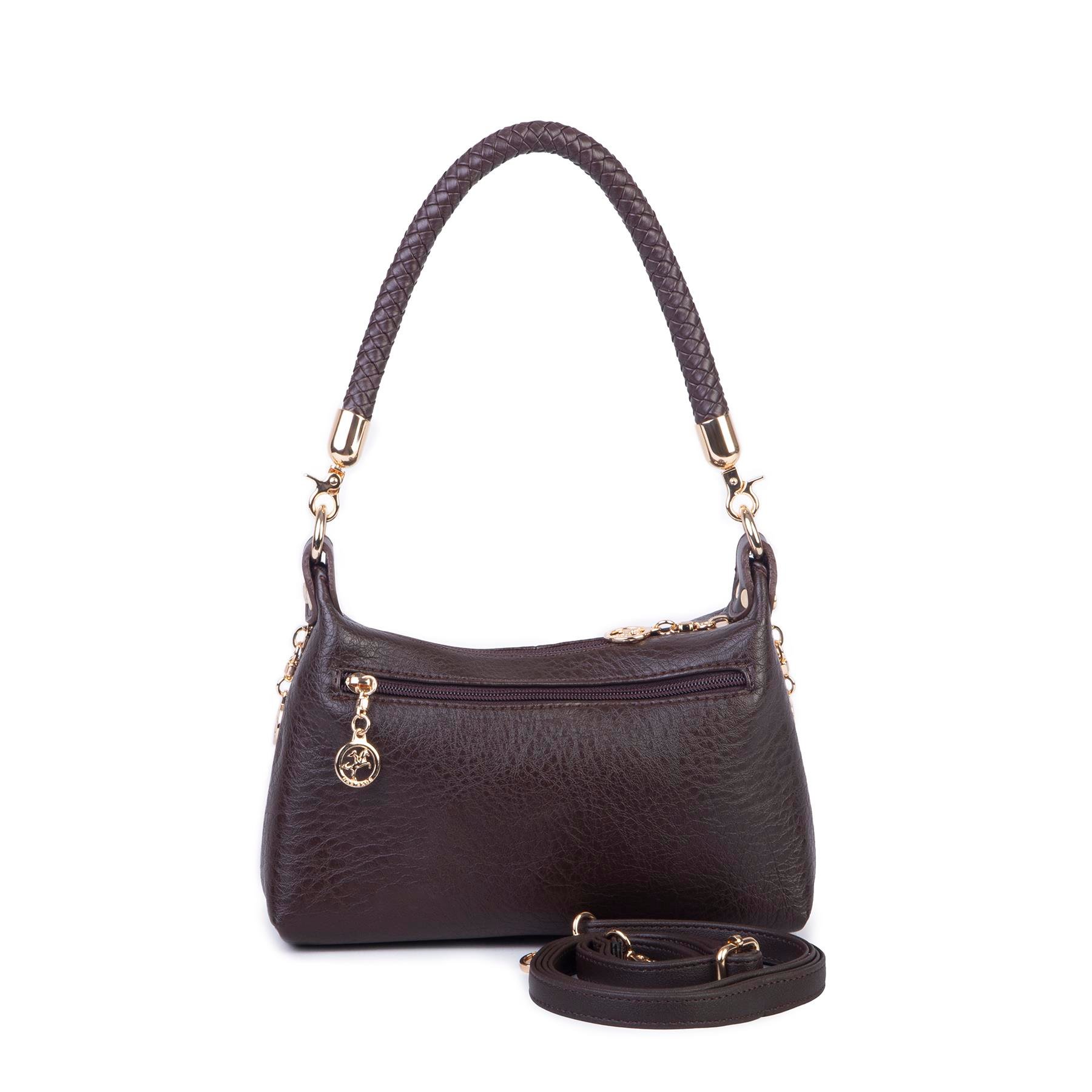 Nas Bag Kadın Mini Omuz ve Çapraz Çanta Örgülü Askılı (en: 23 cm , boy: 14 cm)Kahve Victoria
