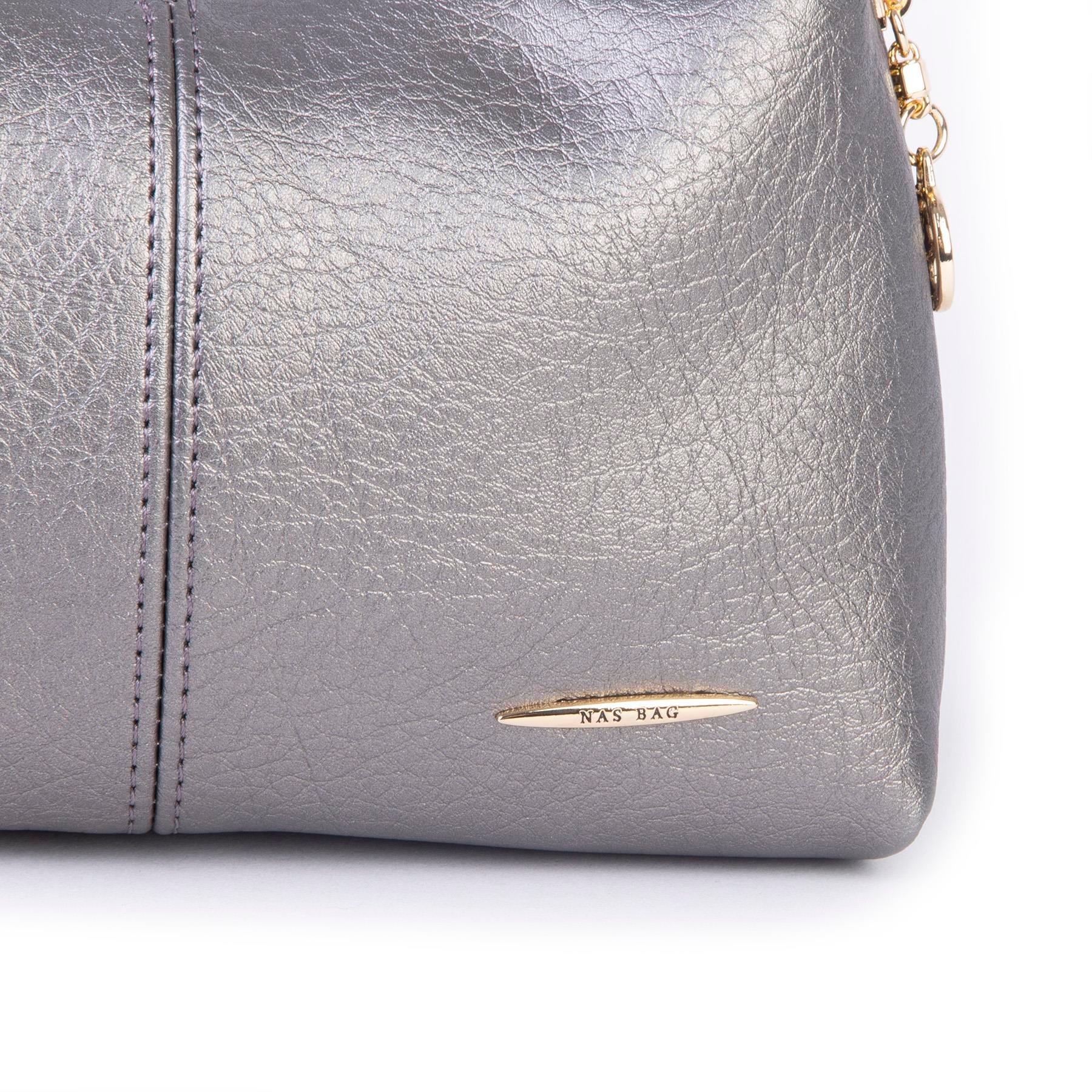 Nas Bag Kadın Mini Omuz ve Çapraz Çanta Örgülü Askılı (en: 23 cm , boy: 14 cm) Gri Siyah Victoria