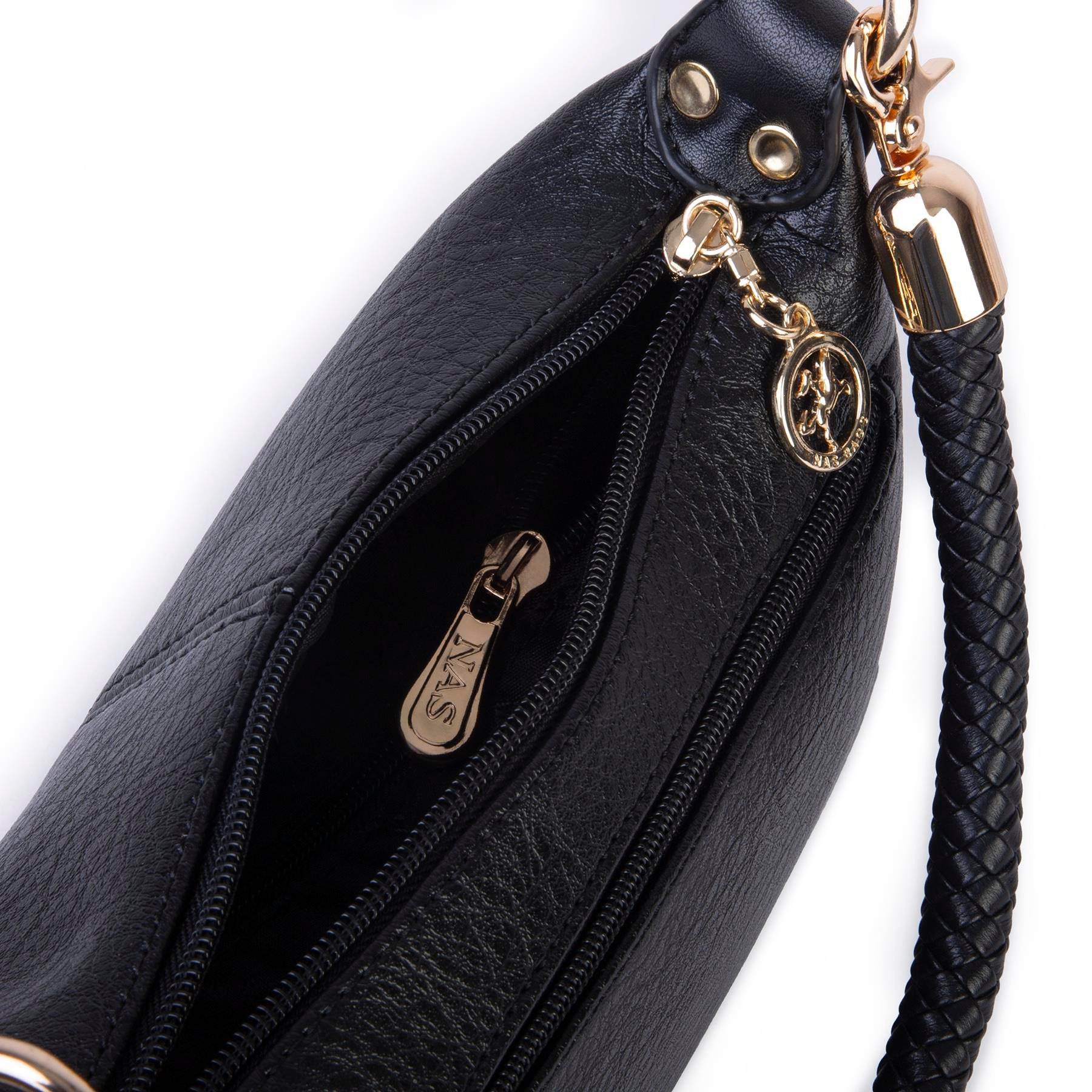Nas Bag Kadın Mini Omuz ve Çapraz Çanta Örgülü Askılı (en: 23 cm , boy: 14 cm) Siyah Victoria